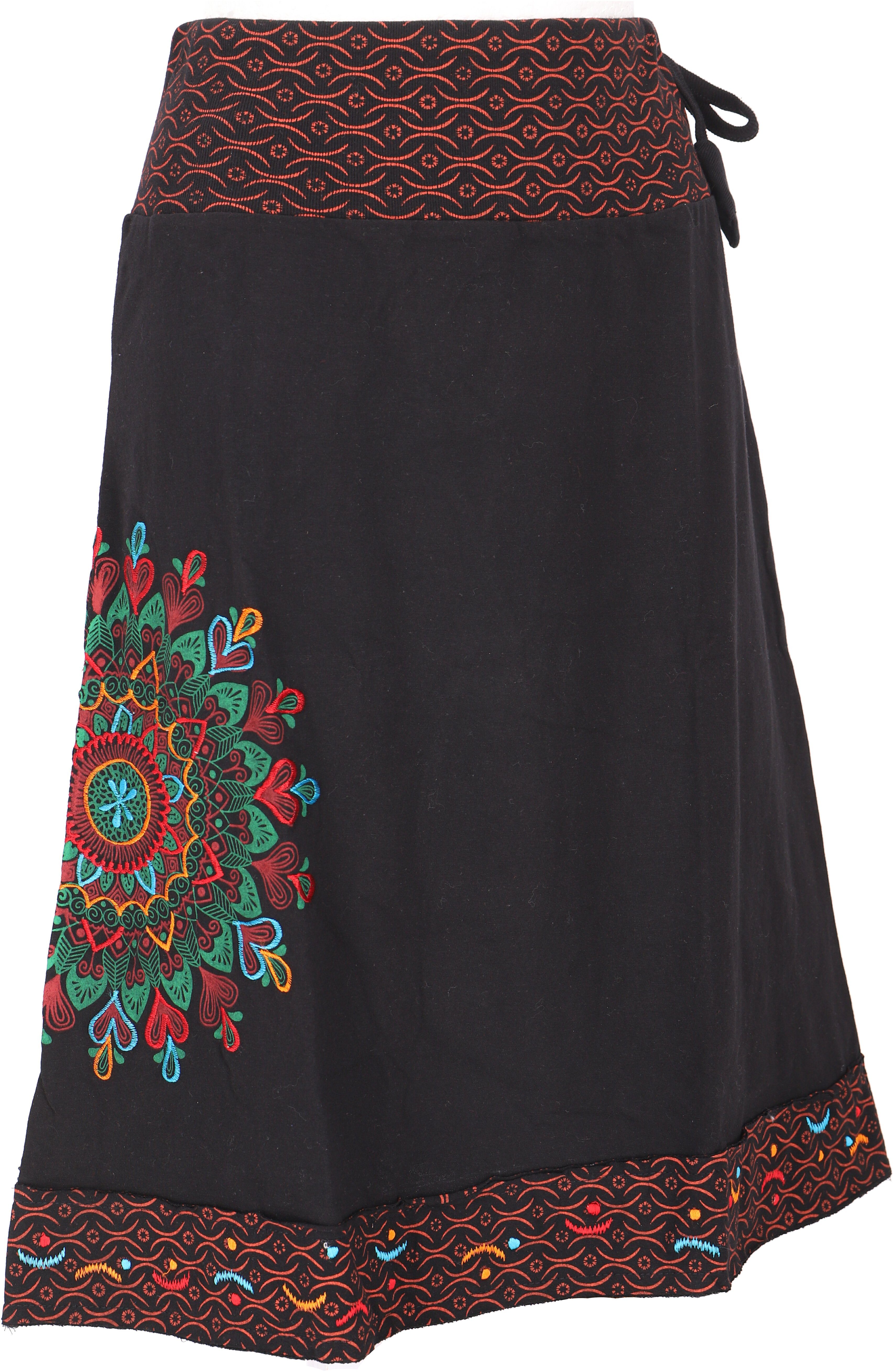 Minirock Boho Knielanger schwarz/rot Bekleidung Rock,.. alternative bestickter Guru-Shop Sommerrock,