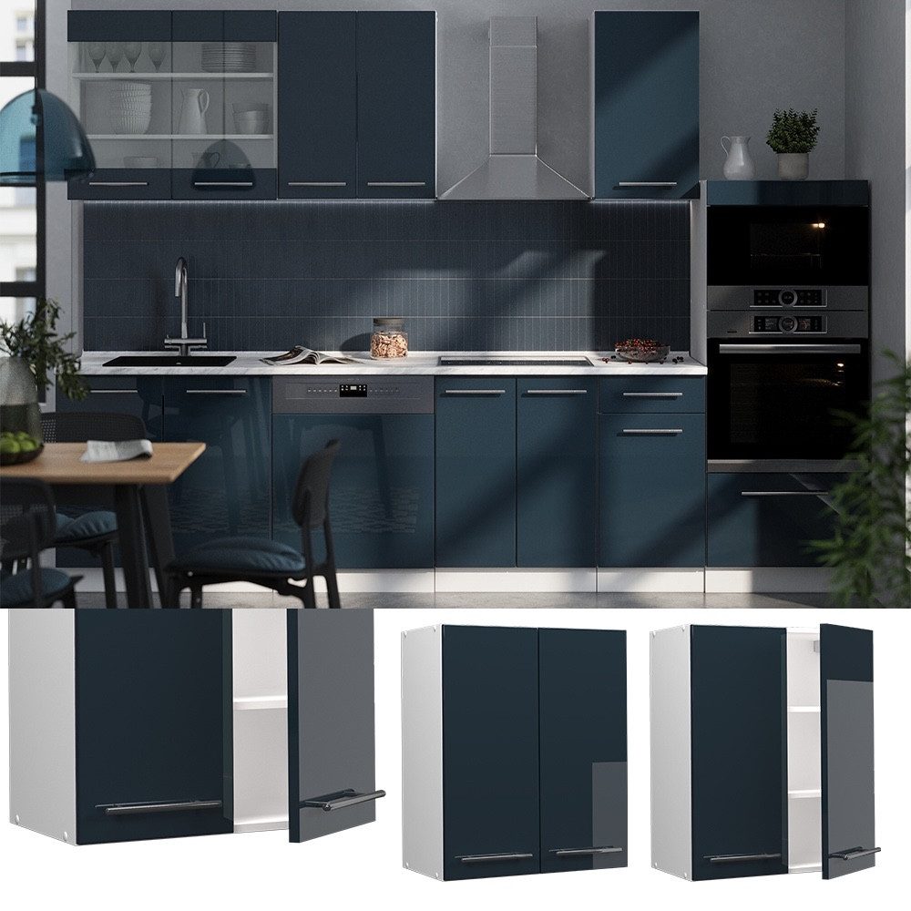 Vicco Hängeschrank Fame-Line, Dunkelblau Hochglanz/Weiß, 60 cm (1-St)