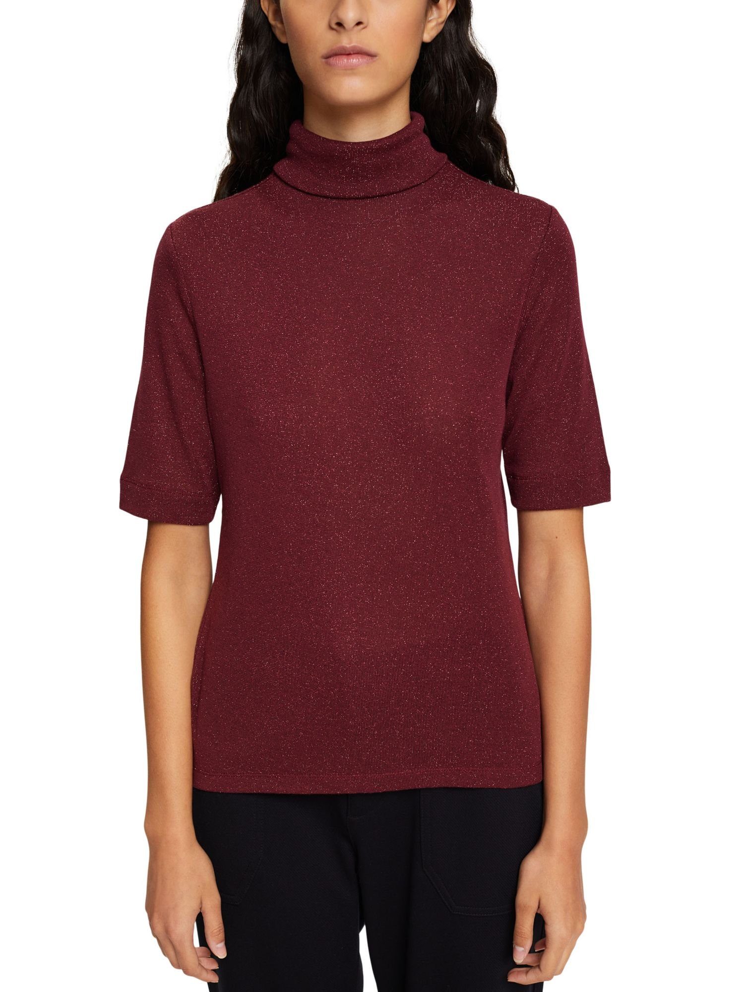 RED mit (1-tlg) Collection Rollkragen-T-Shirt Glitzereffekt T-Shirt Esprit BORDEAUX