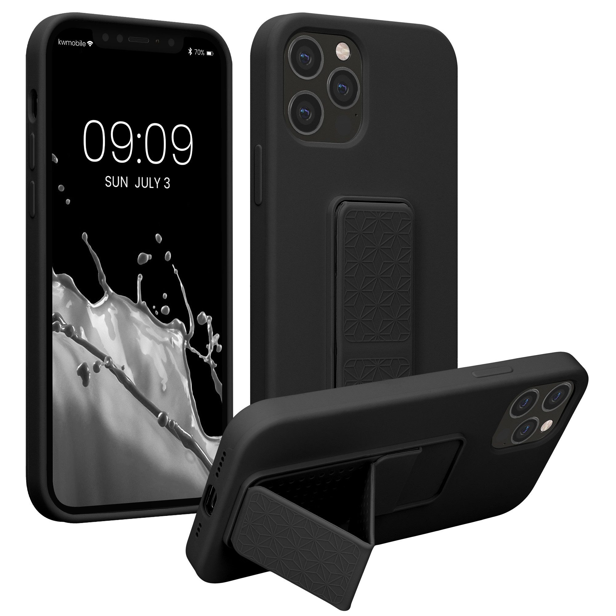 kwmobile Handyhülle kwmobile Handyhülle für Apple iPhone 12 / 12 Pro, Hülle mit Fingerhalter und Standfunktion - Silikon Case Handy Cover