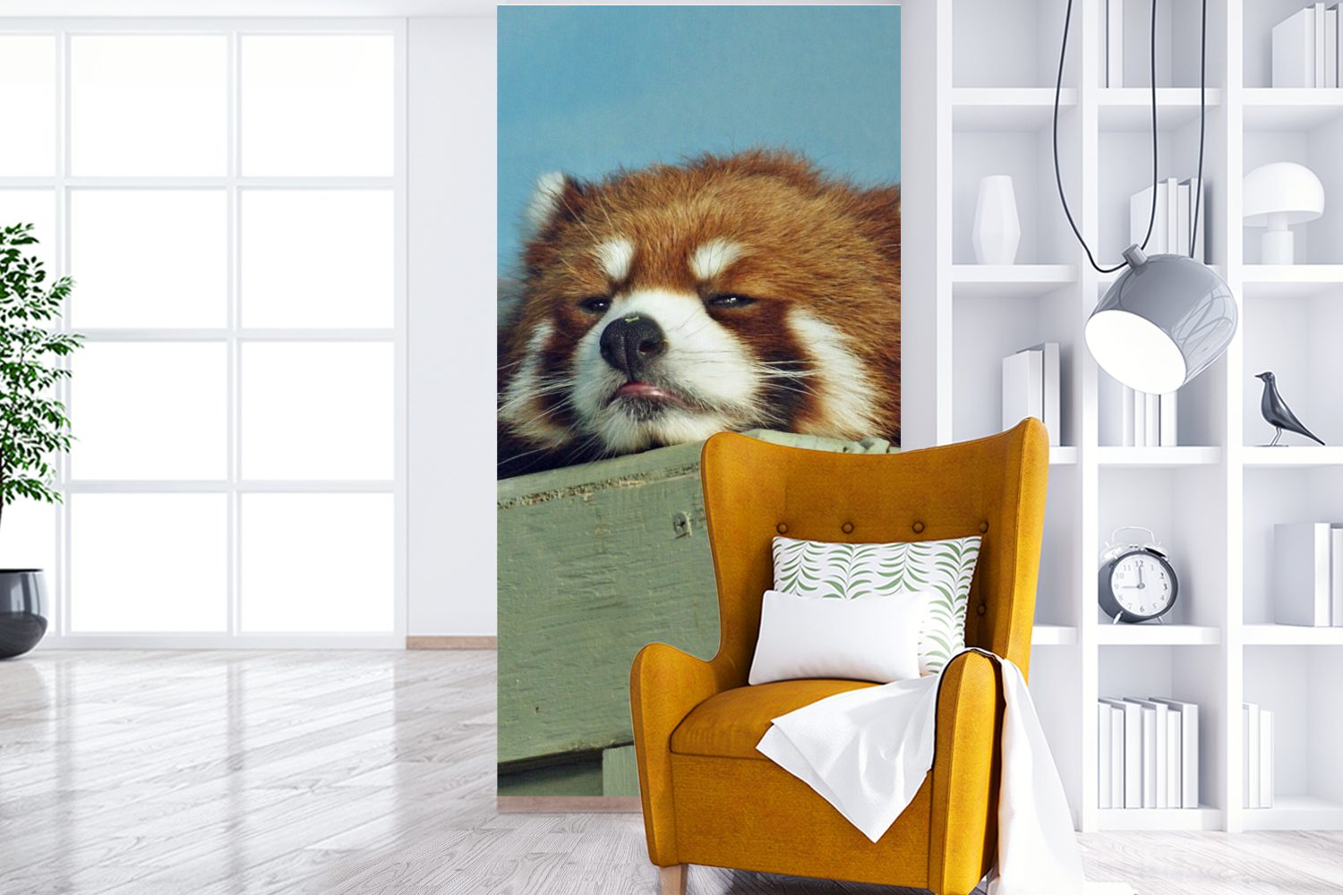Fototapete Wohnzimmer Matt, für Rot, St), - Holz (2 Vliestapete - bedruckt, Küche, MuchoWow Schlafzimmer Panda Fototapete