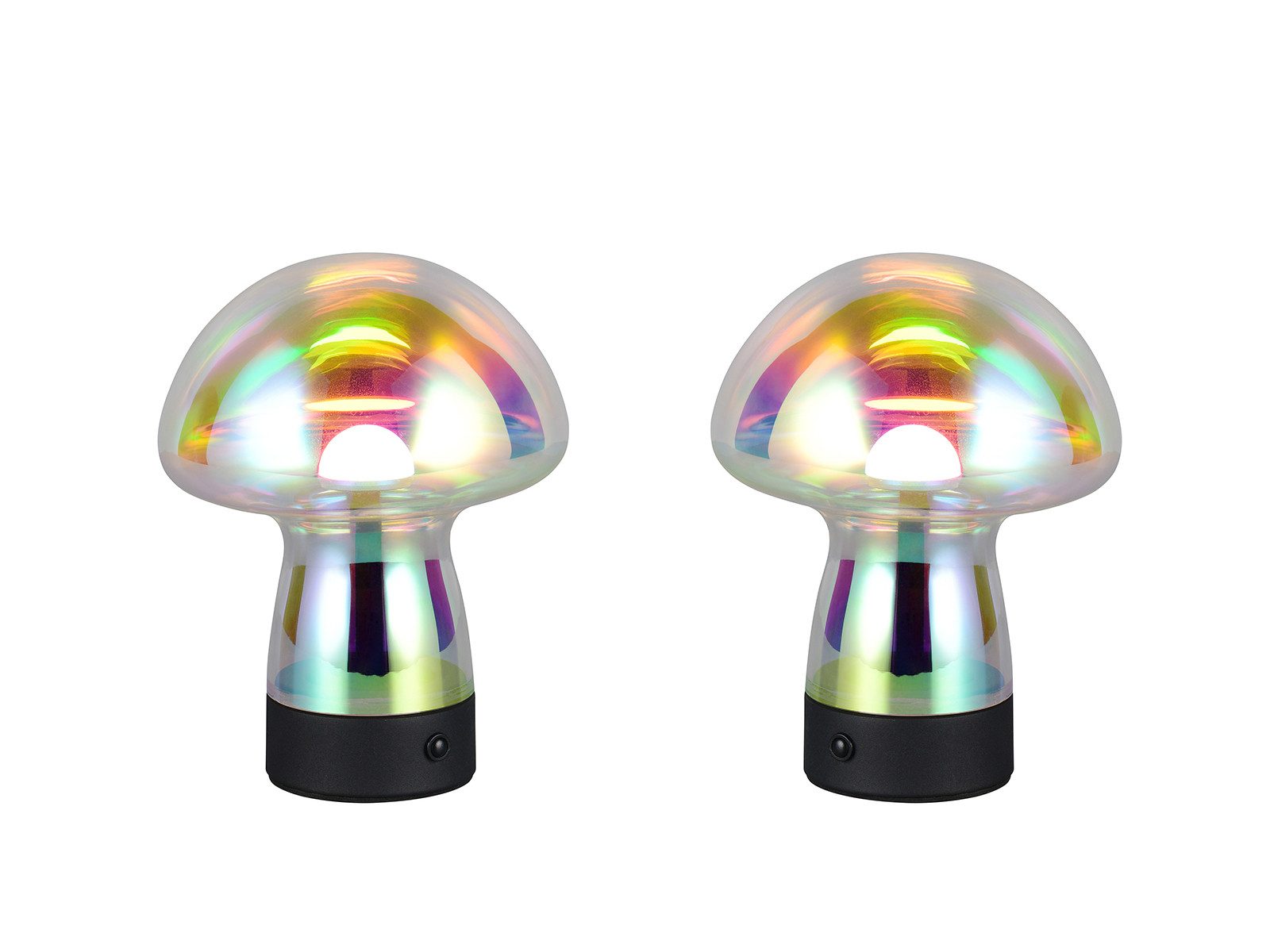 Reality Leuchten LED Tischleuchte, Dimmfunktion, LED fest integriert, Warmweiß, 2er SET kleine kabellose Pilzlampe mit Akku per USB aufladbar, H: 18cm