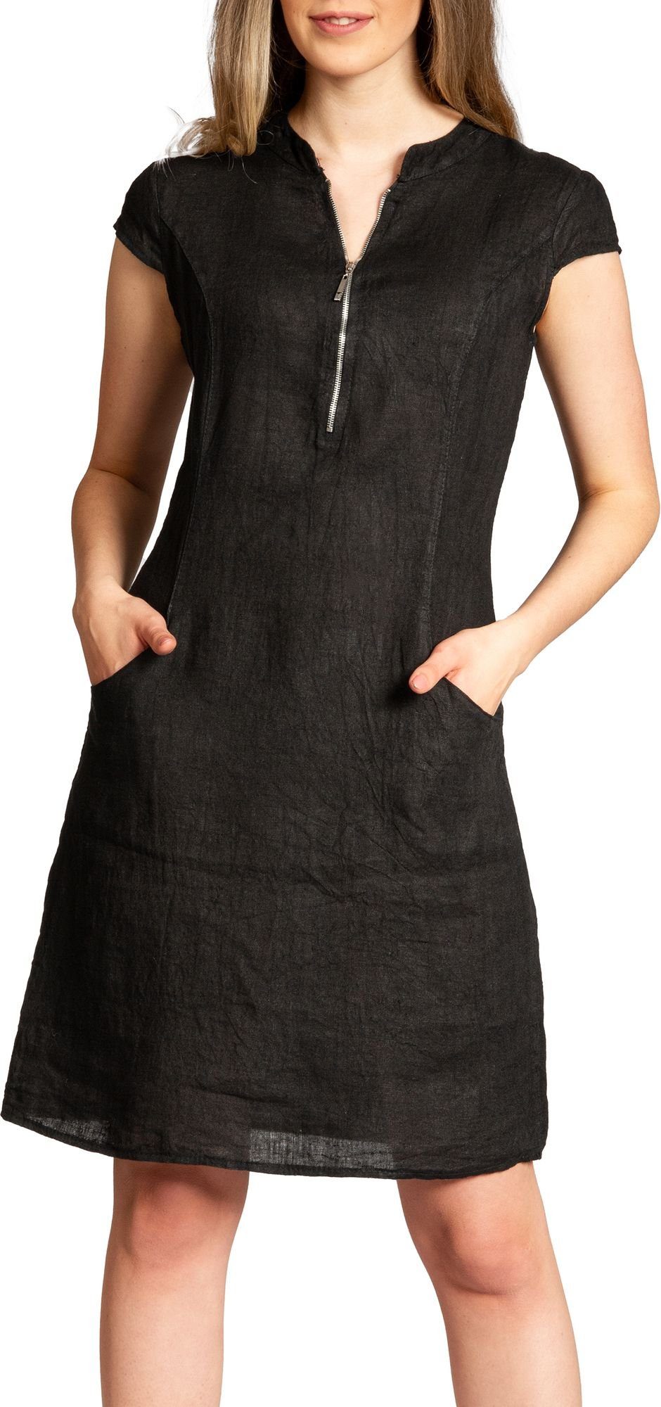 Caspar Sommerkleid SKL040 knielanges Damen Leinenkleid mit Reißverschluss A günstig online kaufen