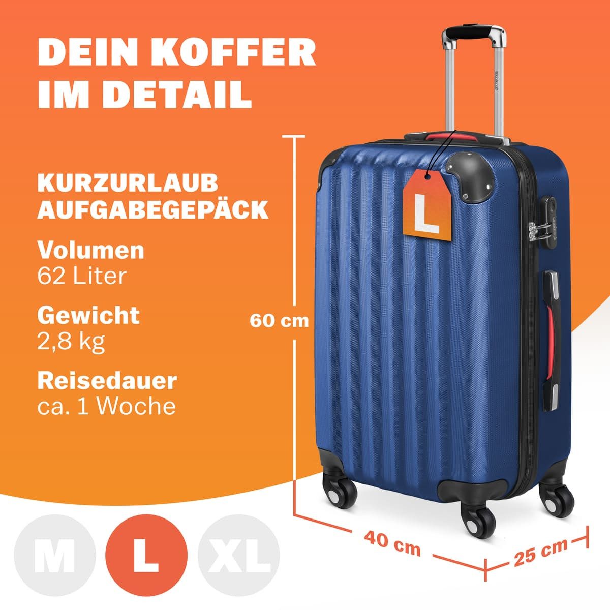 monzana Hartschalen-Trolley, 4 Rollen Rollen, Rollkoffer Zahlenschloss Reis günstig online kaufen