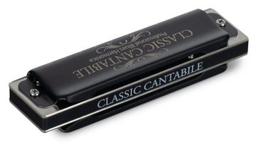 Classic Cantabile Mundharmonika AHB-650 PRO, A-Dur, (Inkl. Etui & Pflegetuch), 10 Phosphor-Bronze Stimmzungen - Messing-Gehäuse