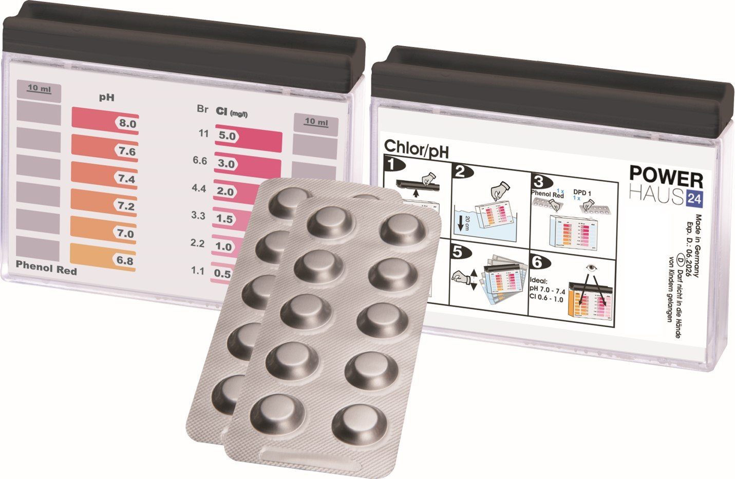 Keksdose POWERHAUS24 Tester mit 20 Testtabletten, Chlor &, Metal