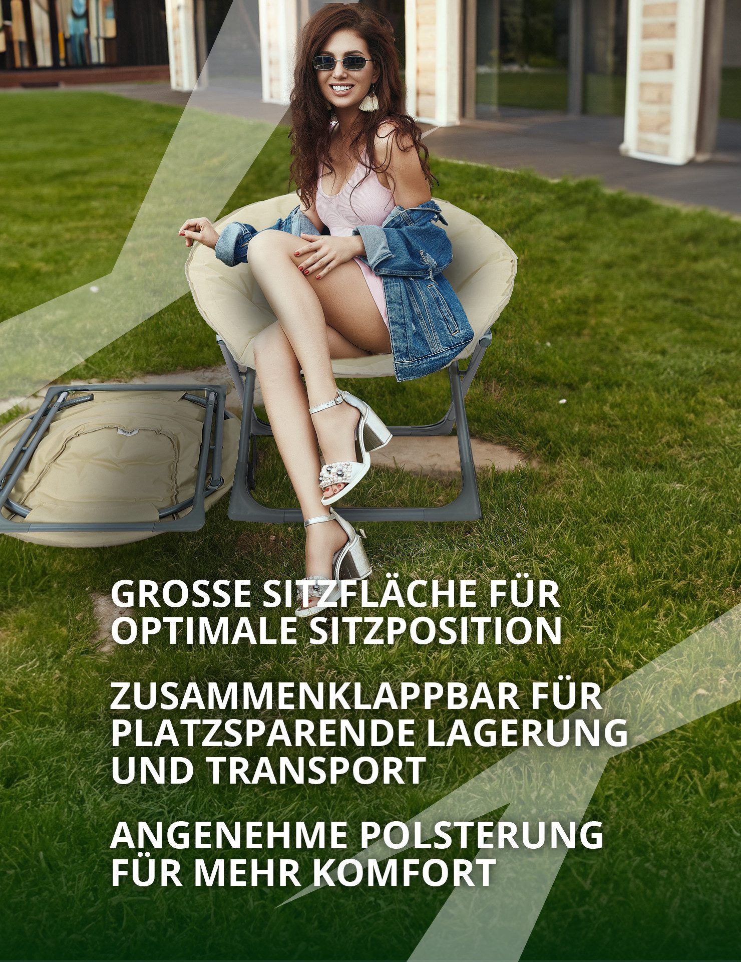 BIXENTE Gartensessel faltbarer Lounge Relax Mondsessel, große Sitzfläche für optimale Sitzposition