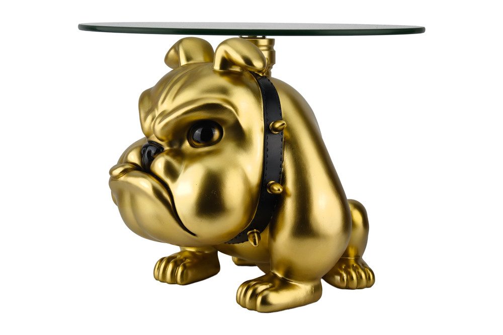 riess-ambiente Couchtisch BULLDOG 55cm gold - Polyresin, Glasplatte, Hunde-Skulptur, rund (Einzelartikel, 1-St), Extravaganter Beistelltisch - ideal für Wohn- und Esszimmer