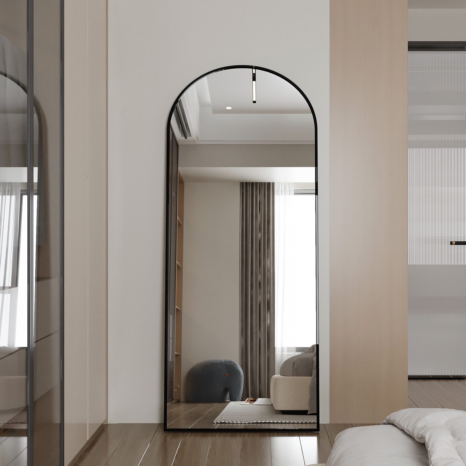 Furnishings Home Ganzkörperspiegel 180x80 Spiegel groß Wandspiegel Schwarz/Gloden mit Metall Alu Rahmen (1-St., Flurspiegel Bodenspiegel, Rechteckig), für Schlafzimmer Garderobe Wohnzimmer Hotel Friseurladen