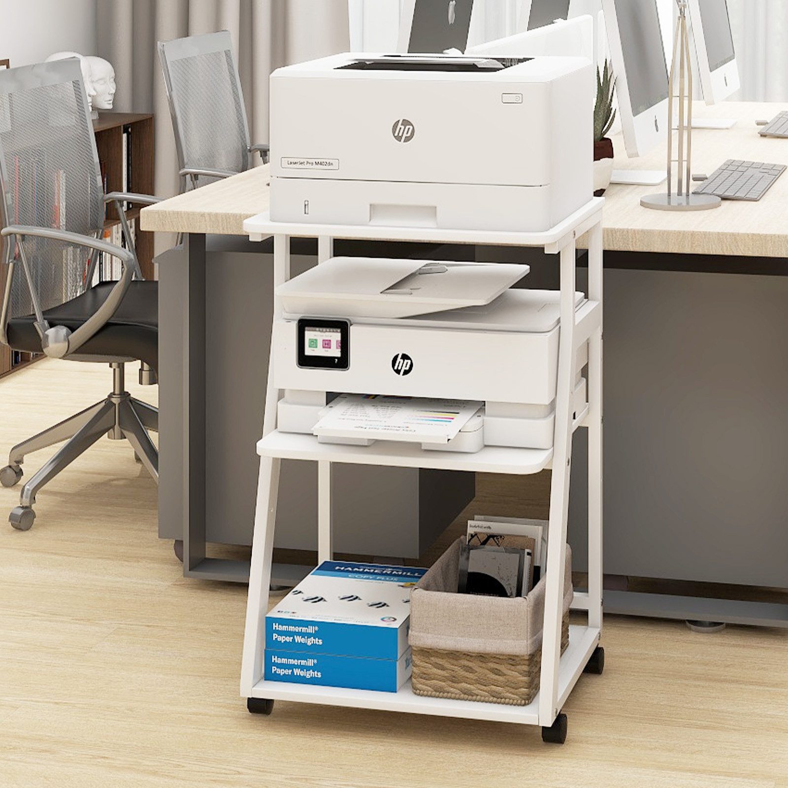 PUNCIA Druckertisch 3 Schichten 50x50cm Heim Büro mit Raddrucker Aufbewahrungshalter Tisch (1-St)