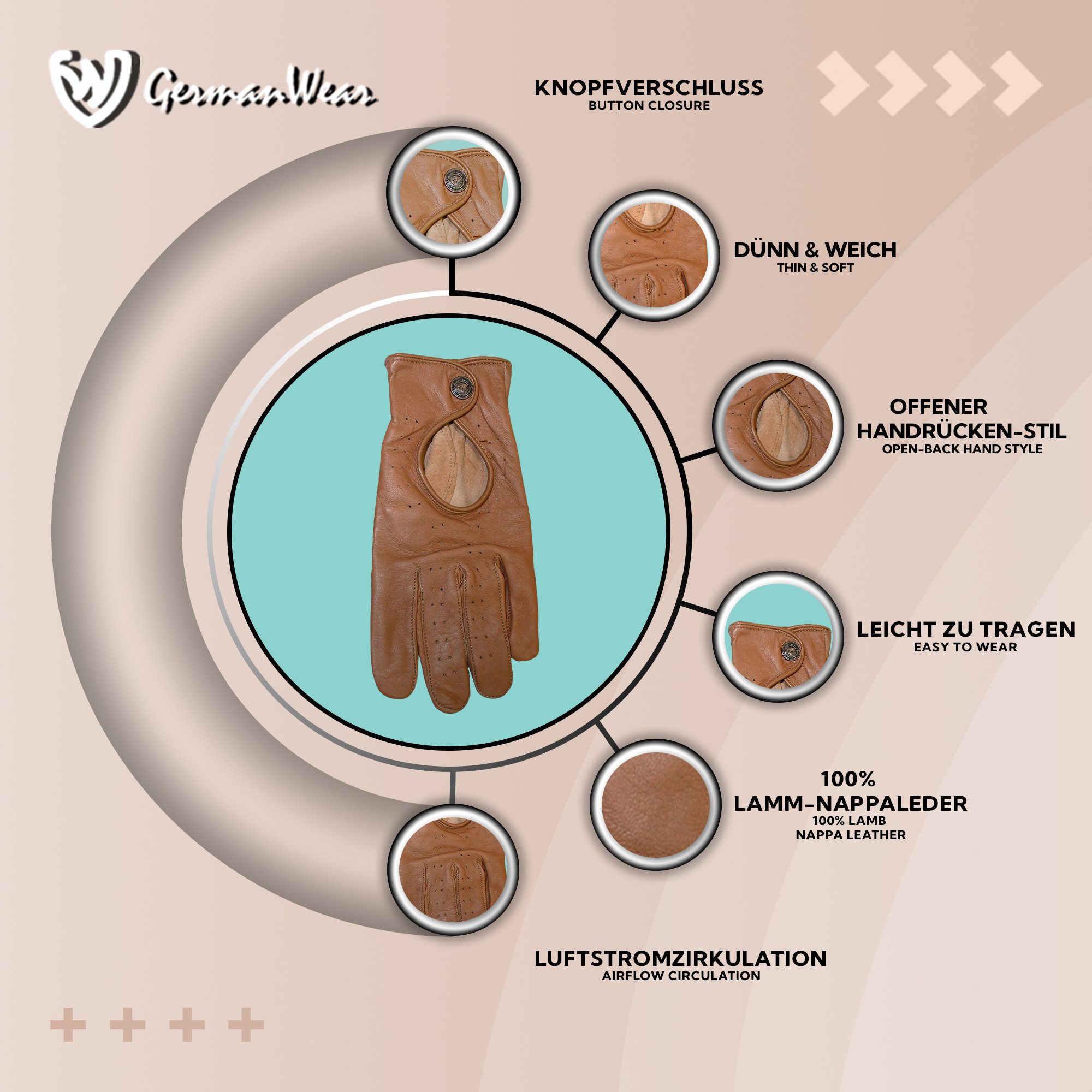 German Wear Lederhandschuhe Driving-GL2 Unisex Driving Autofahrer Lederhandschuhe echtes Leder