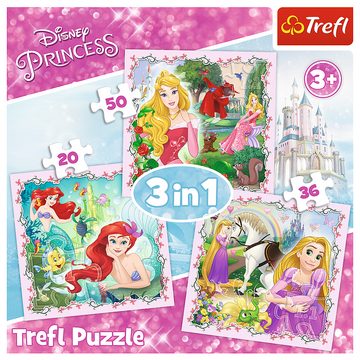 Trefl Puzzle Trefl 34842 Disney Princess 3in1 Puzzle, 50 Puzzleteile, Made in Europe