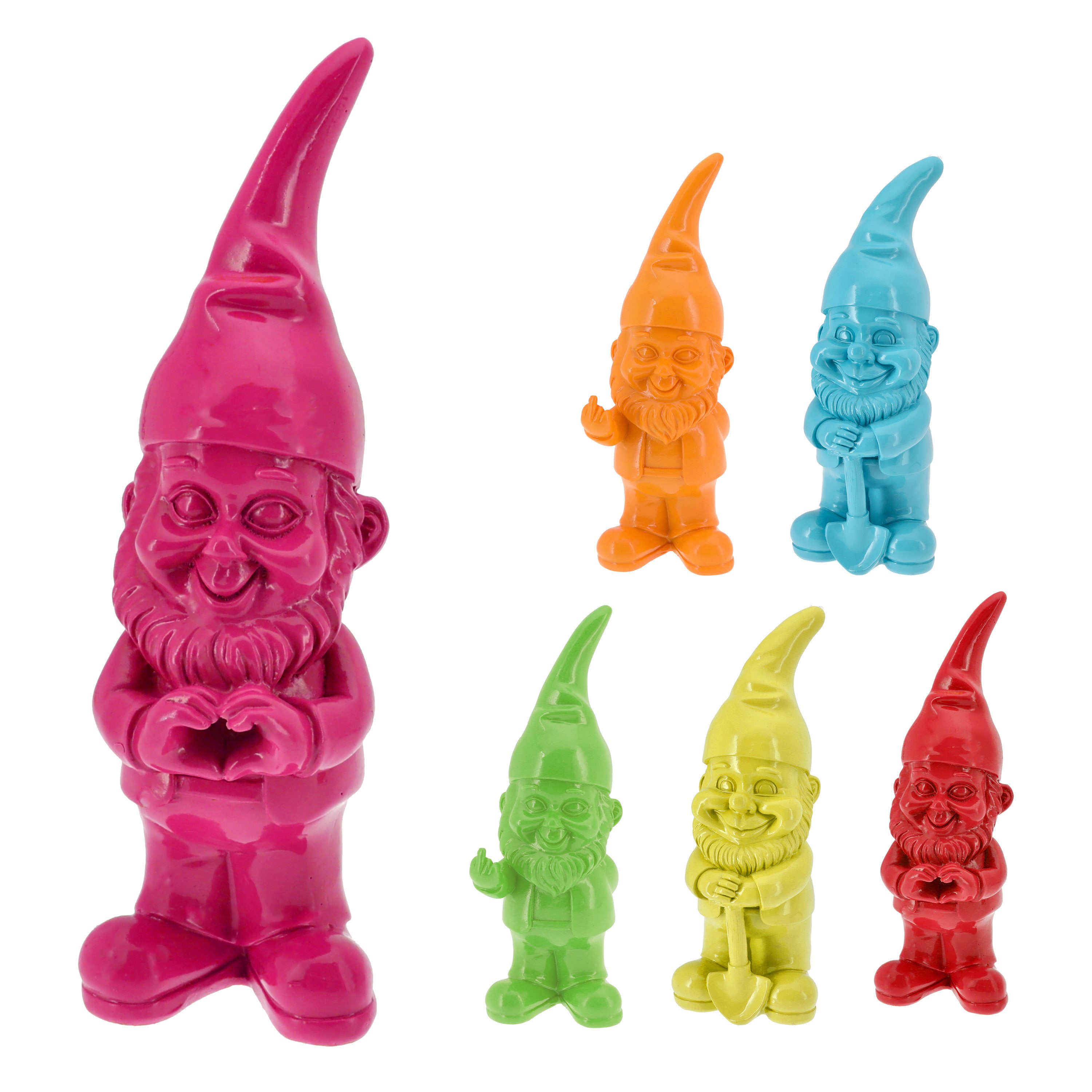CEPEWA Gartenzwerg Gartenzwerg 6erSet Polyresin pink gelb grün rot orange türkis 5,5x20cm