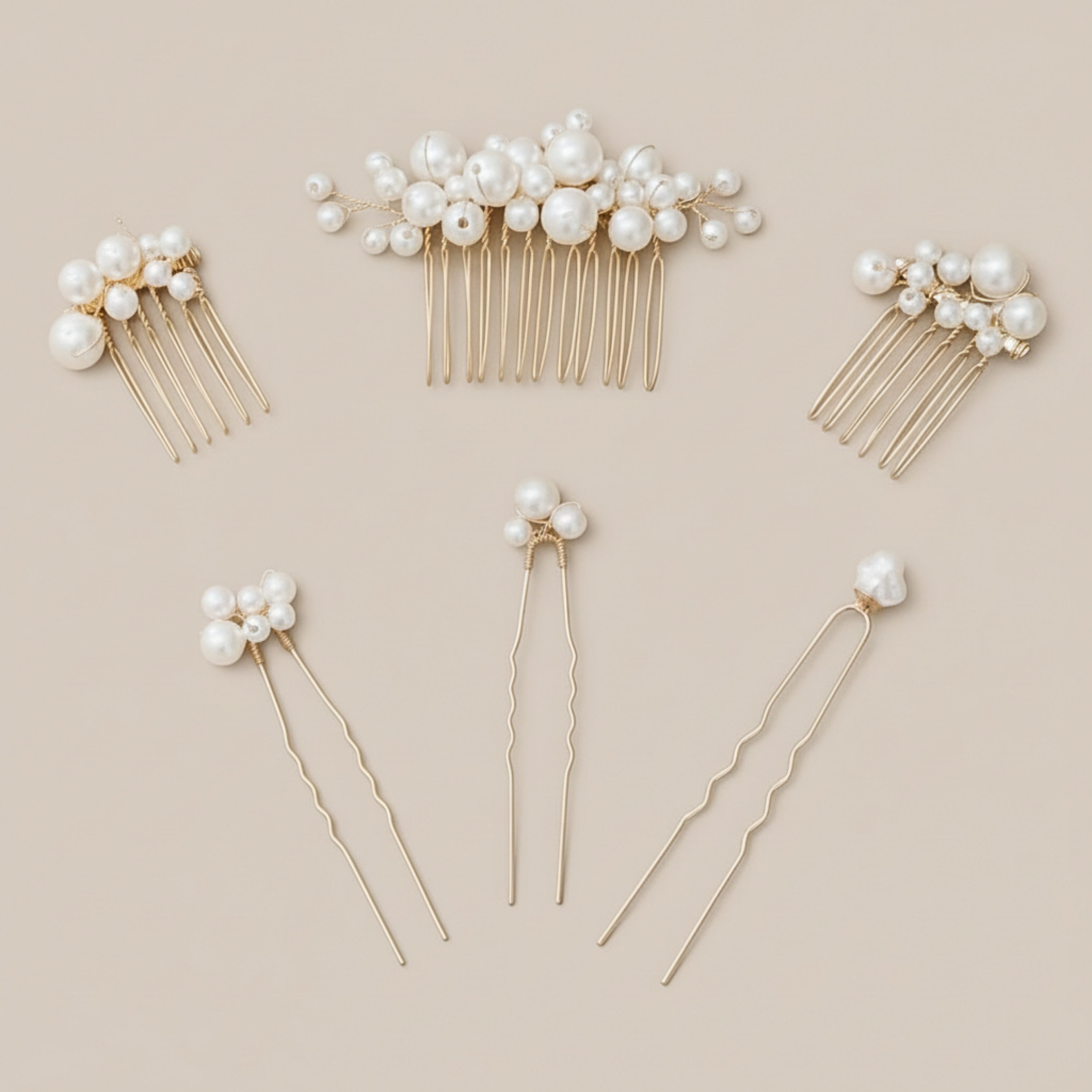 ANNIS WIESBADEN EST. 2021 Haarspange Braut Haarschmuck Set, Perlen Haarkamm & Haarspangen gold, Set, 6 Teile Set: 1 x großer Haarkamm, 2 x kleiner Haarkamm, 3 x Haarnadeln