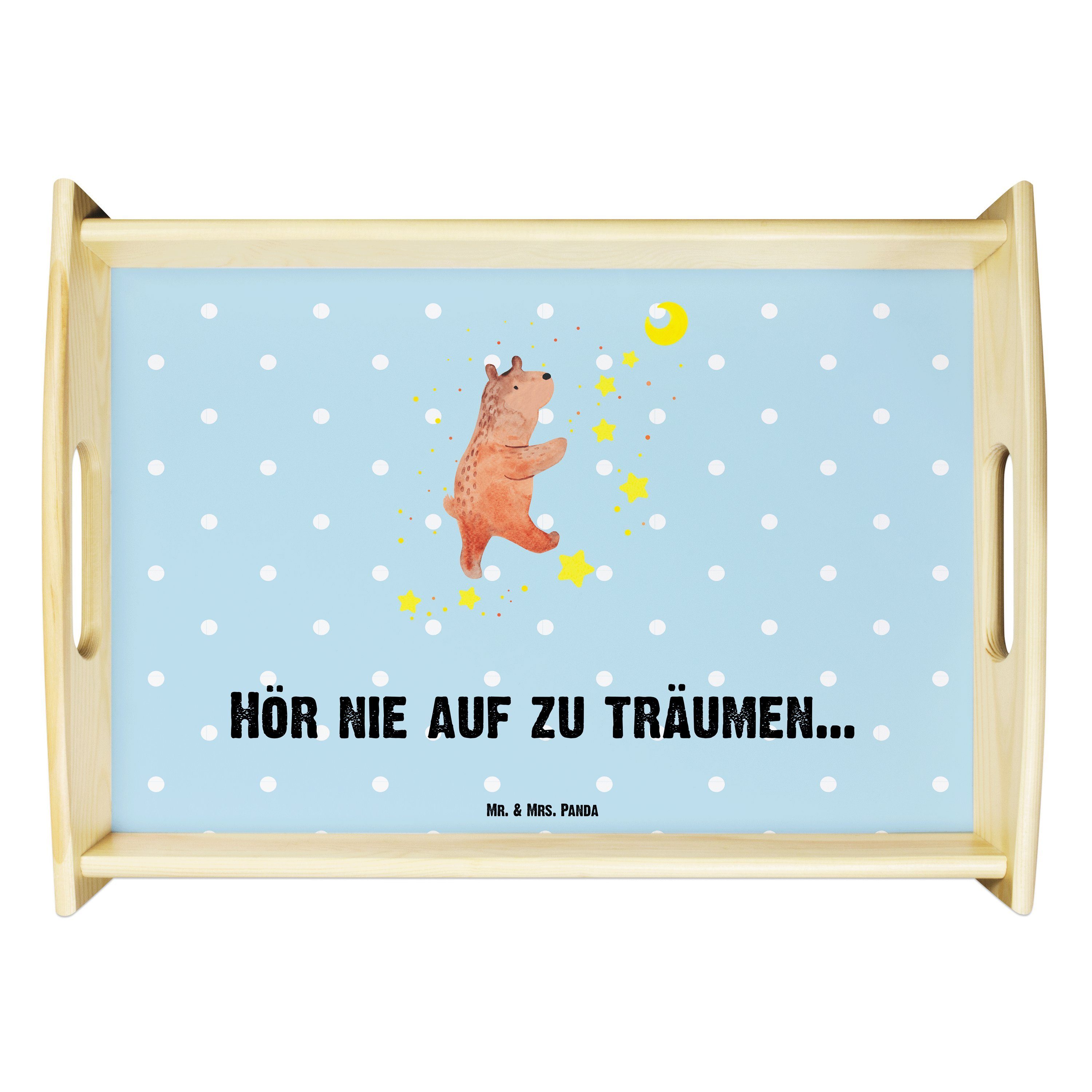 Mr. & Mrs. Panda Tablett Bär Träume - Blau Pastell - Geschenk, Dekotablett, Traumdeutung, Trä, Echtholz lasiert, (1-tlg)