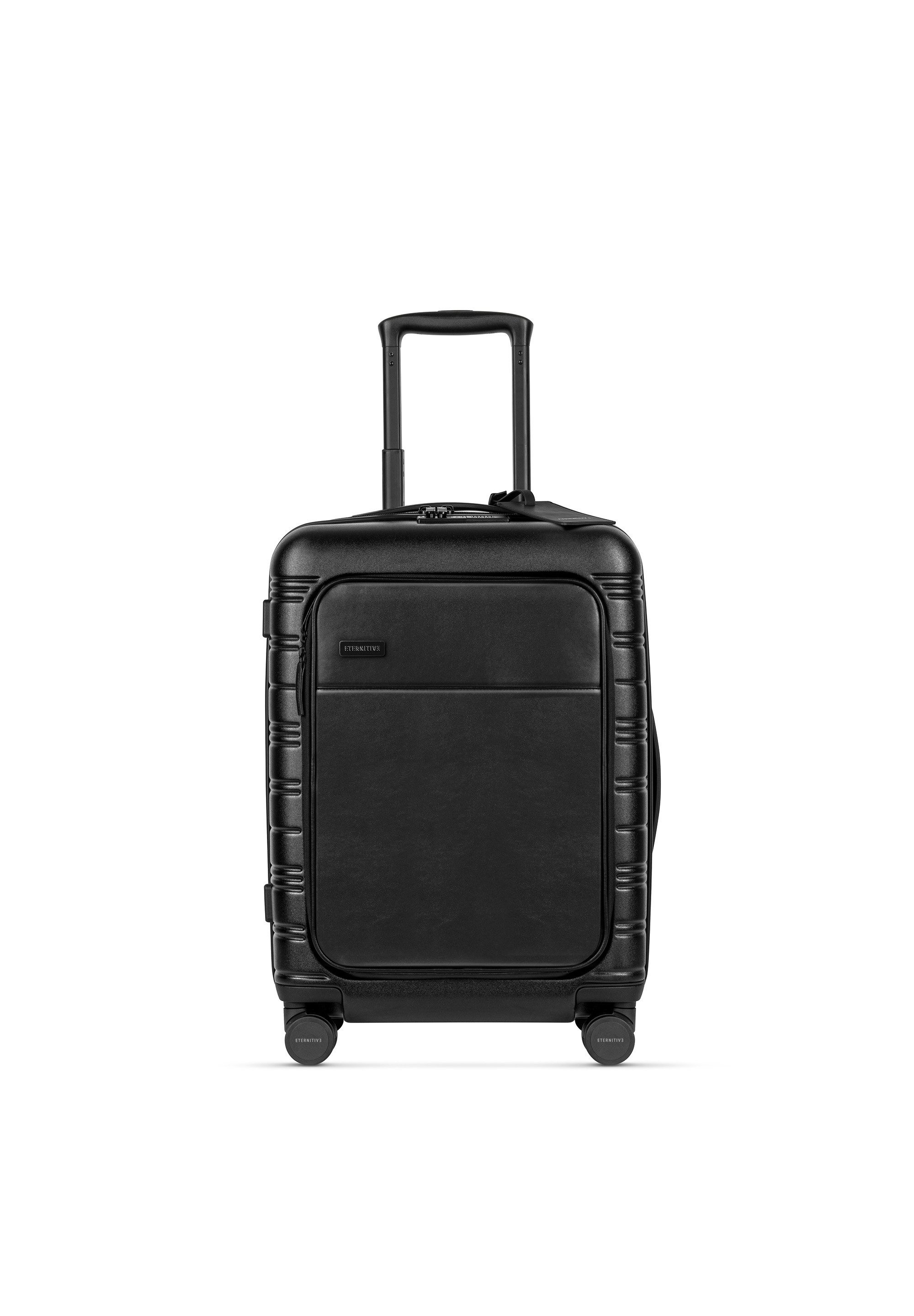 ETERNITIVE Handgepäckkoffer Cabin E+ 40L, 4 Rollen, Premium-Kabinenkoffer 40L schwarz aus Polycarbonat mit Powerbank