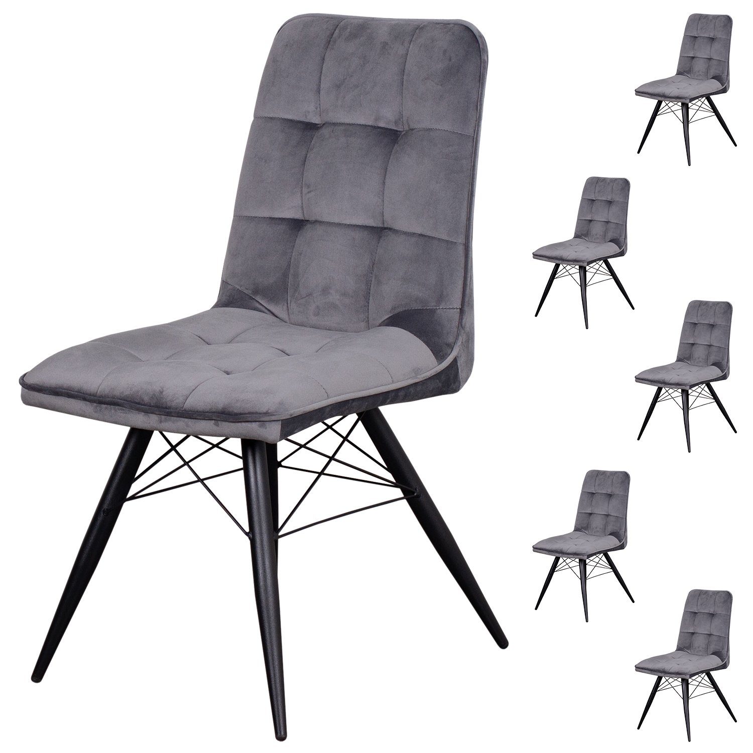 bene living Stuhl Vicenza - gepolstert - Samt - grau (Set, 6 St), weicher Samtbezug - Metall-Gestell - hohe Rückenlehne