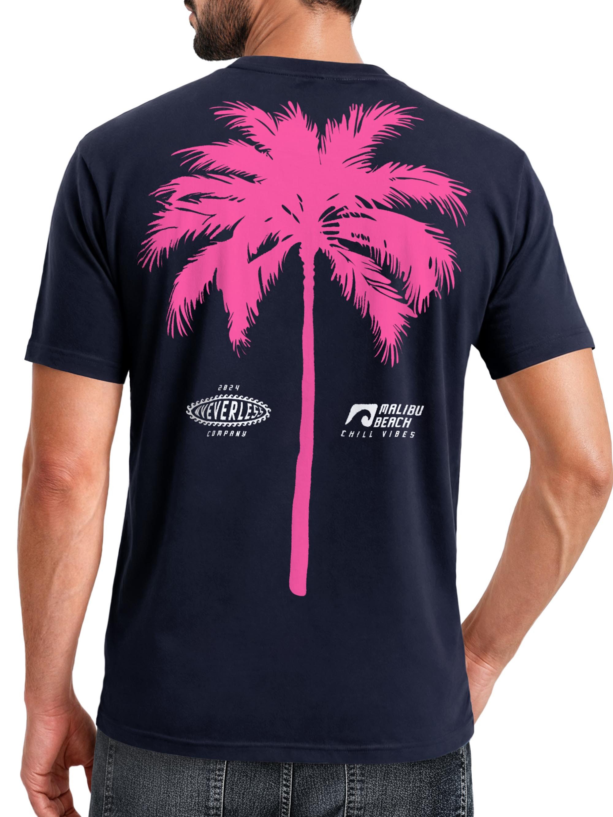 Print-Shirt Herren T-Shirt mit Palmen-Print Baumwollstoff und Grafik Aufdruck