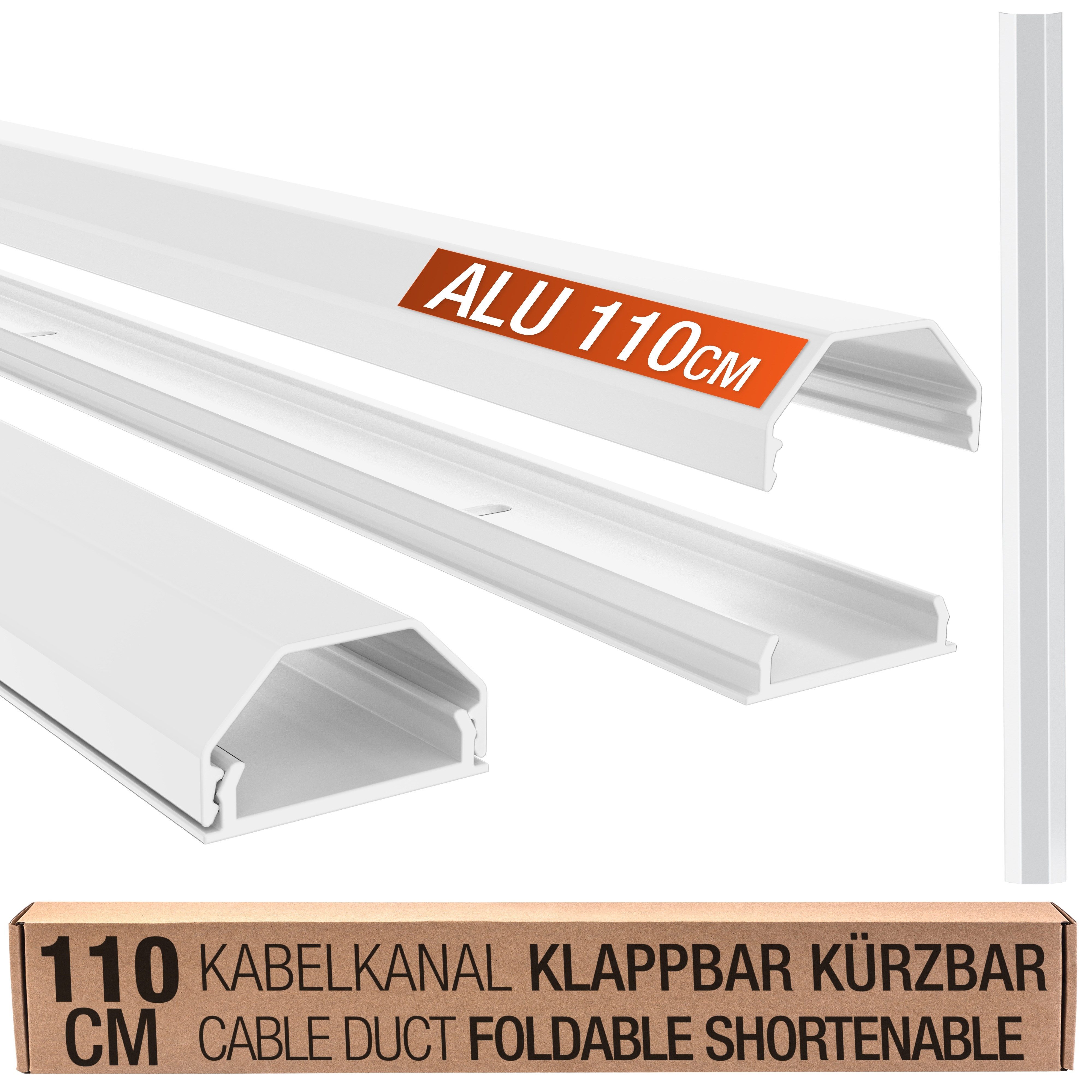 RICOO Kabelführung Kabelkanal Aluminium eckig Länge 110cm weiß Z0100-W (1-St., Metall Kabel Organizer Alu Kabel verstecken flexibel kürzbar), Kabelklemme Kabelmanagement für Wand und Boden 1100 x 18 x 33mm