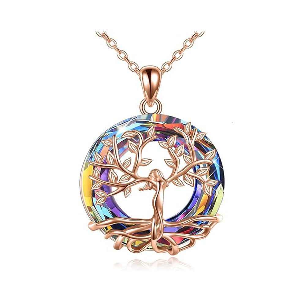 Sterling Charm-Kette (1-tlg), Silber Halskette, Anhänger Lebens des Kristallschmuck Göttin 925 Haiaveng Damen Baum Baum