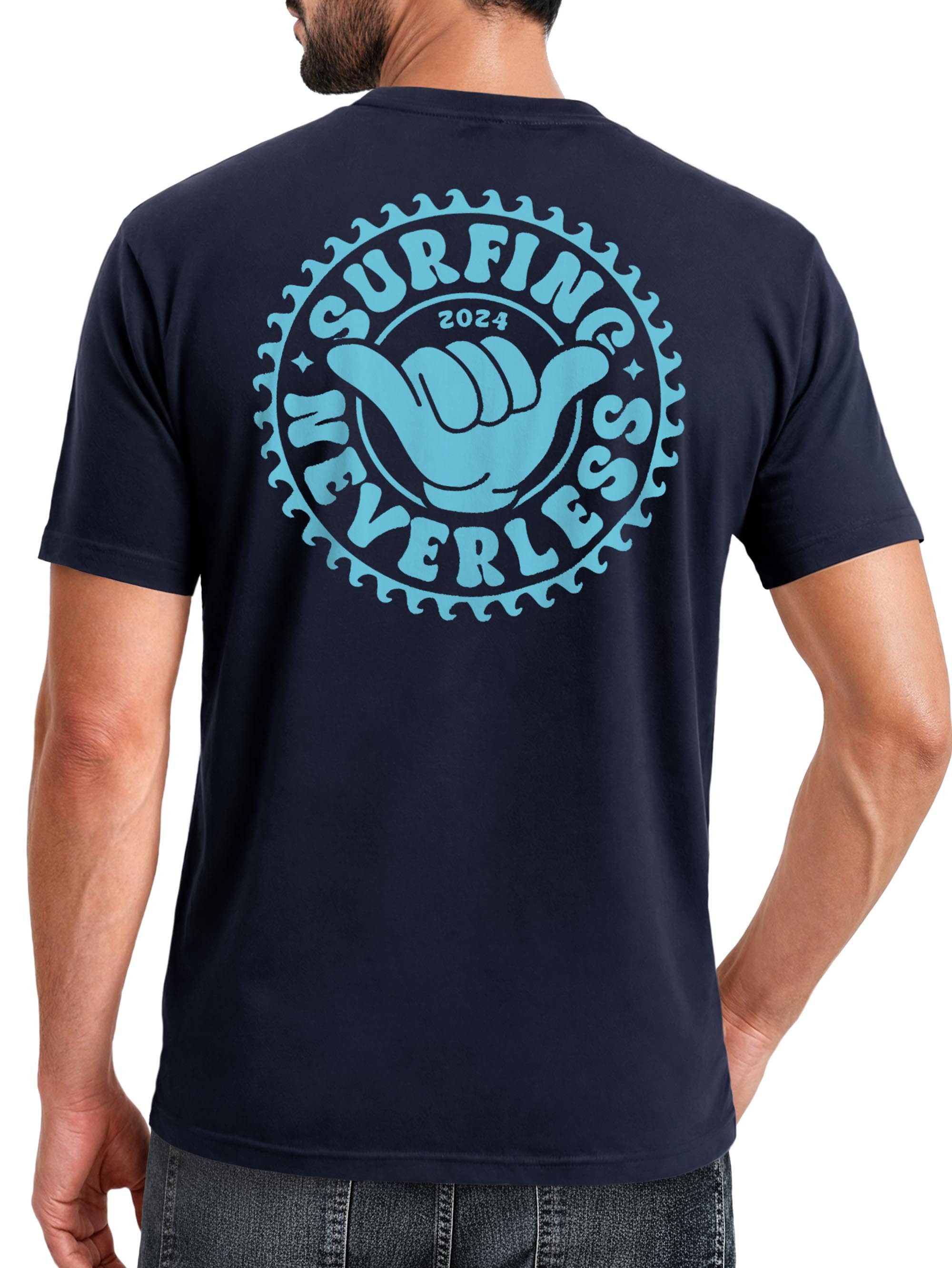 Print-Shirt Herren T-Shirt Surfing Surfer Motiv Hang Loose Sommer Sonne Wellen
