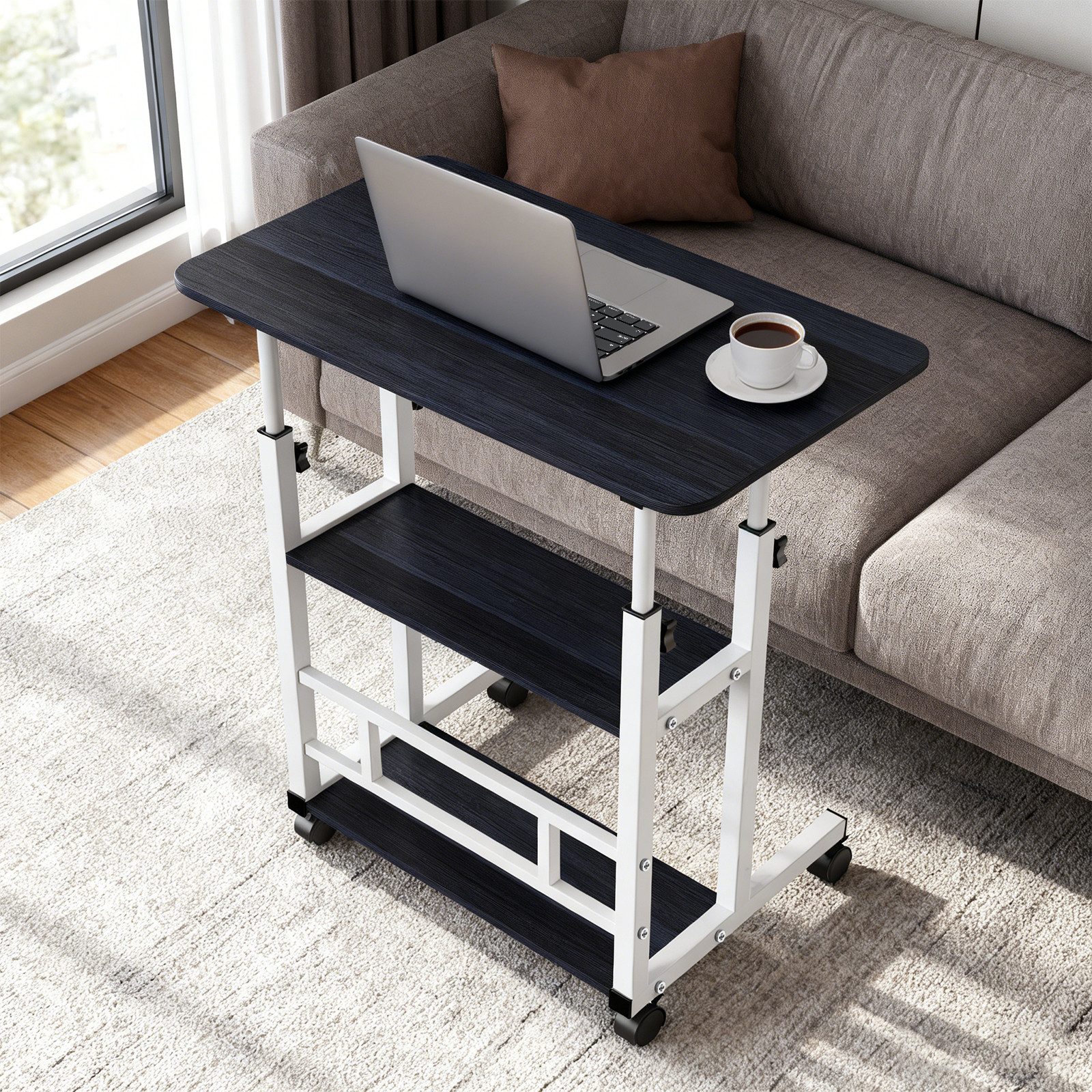 JEOBEST Computertisch Schreibtischh mit Rollen, Laptoptisch mit Ablage, (1-St., Laptoptisch) PC-Tisch Stehend, Höhenverstellbarer