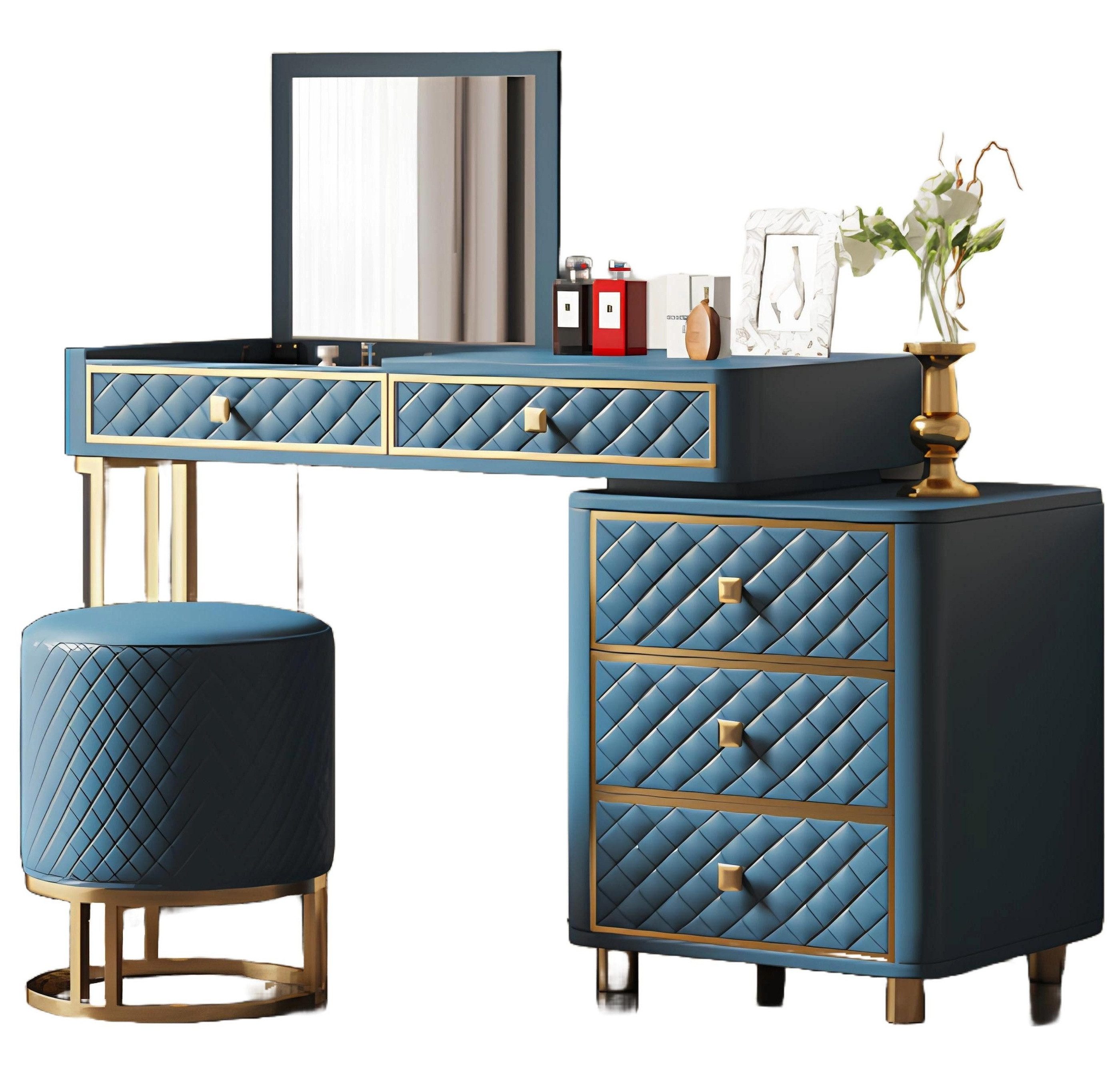 JVmoebel Schminktisch Blau Schminktisch Kosmetik Tisch Spiegel Design Konsolen Kommode (1-St., Schminktisch, Ohne Hocker), Made in Europa