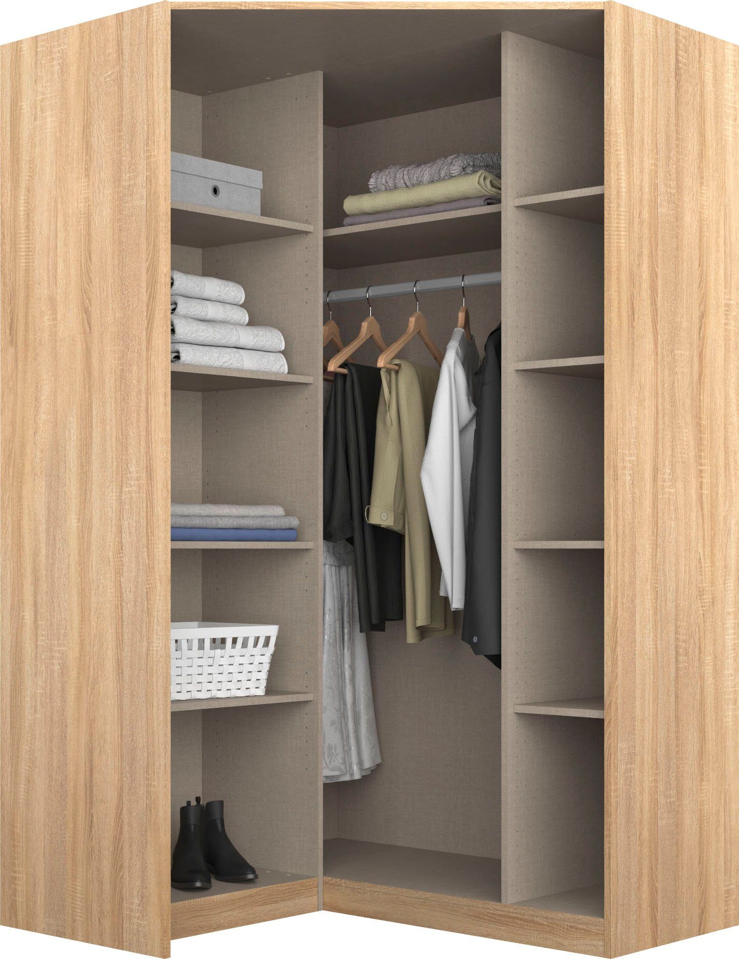 rauch Eckkleiderschrank Kleiderschrank Schrank Eckschrank Ankleide Garderobe CELLE (Schenkelmaß: 117x117 cm, Höhe 197/210 cm) optional mit Spiegel oder Hochglanzfront MADE IN GERMANY