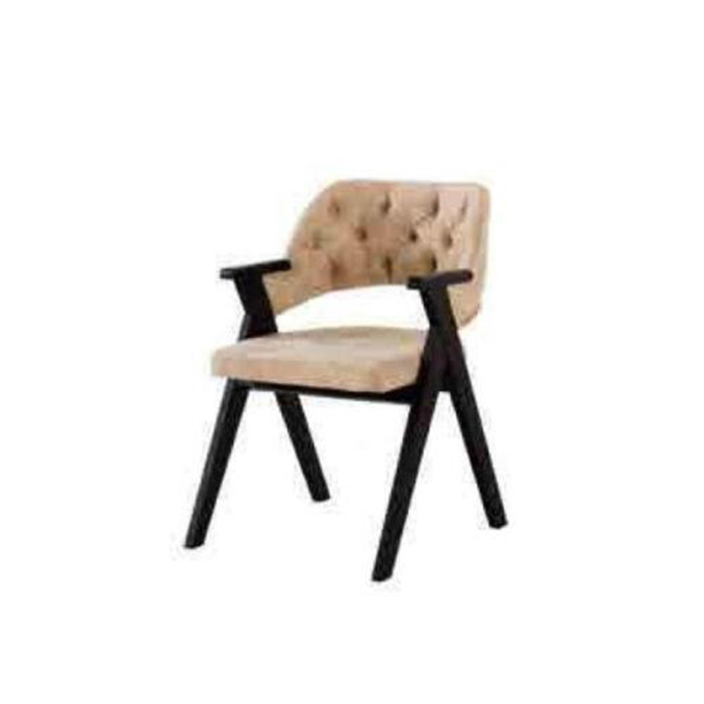 JVmoebel Stuhl Beige Stuhl weicher Rund im Sessel, auf Sitz Europe Made Chesterfield Holzbeinen In