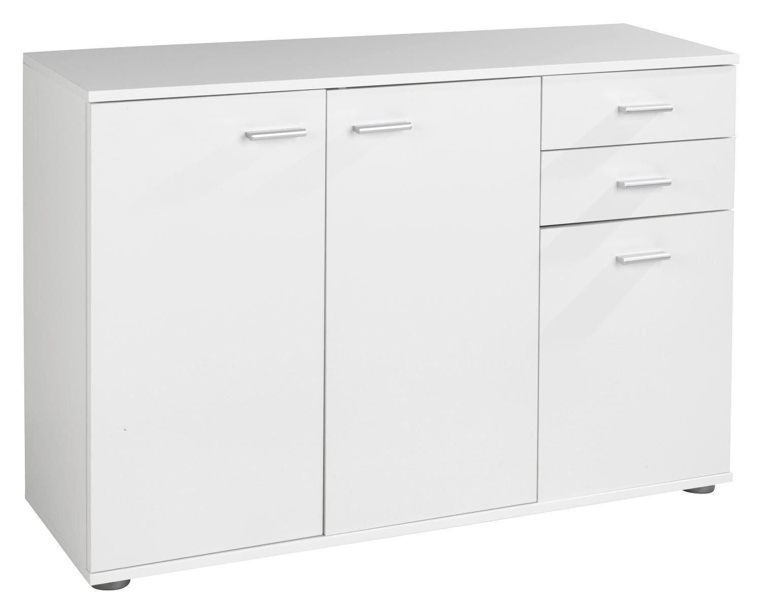 Kommode SOLO, B 106 cm, 3 Türen, 2 Schubladen, weiß, 1 höhenverstellbarer Einlegeboden