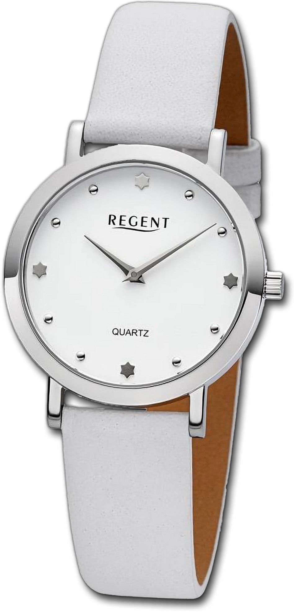 Damenuhr 32,5mm) Quarzuhr Armbanduhr Analog, rundes (ca. weiß, Regent Lederarmband groß extra Gehäuse, Damen Regent