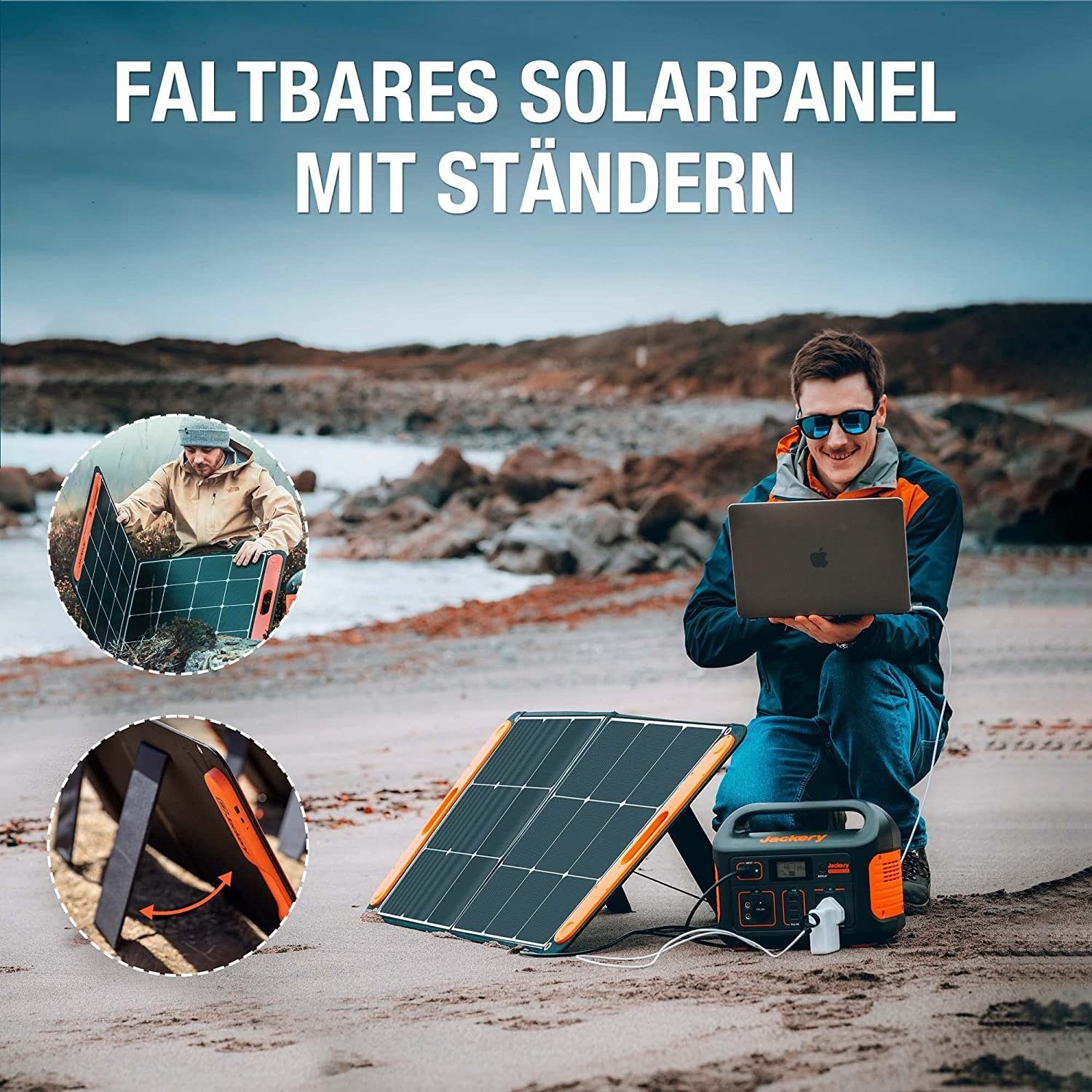 100W SolarSaga tragbar Solargenerator 1,00 Jackery kW, Stromgenerator für Camping 500, Solarpanel, (2-tlg), Outdoor 518WH mit Powerstation in