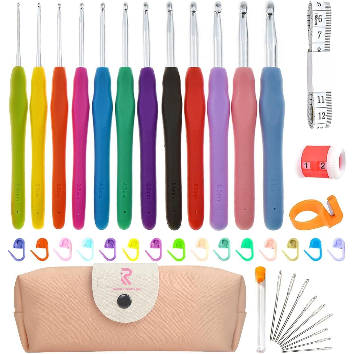 Häkelnadeln 45-teiliges Häkelnadel-Set, volle Größe (2-8 mm), ergonomische