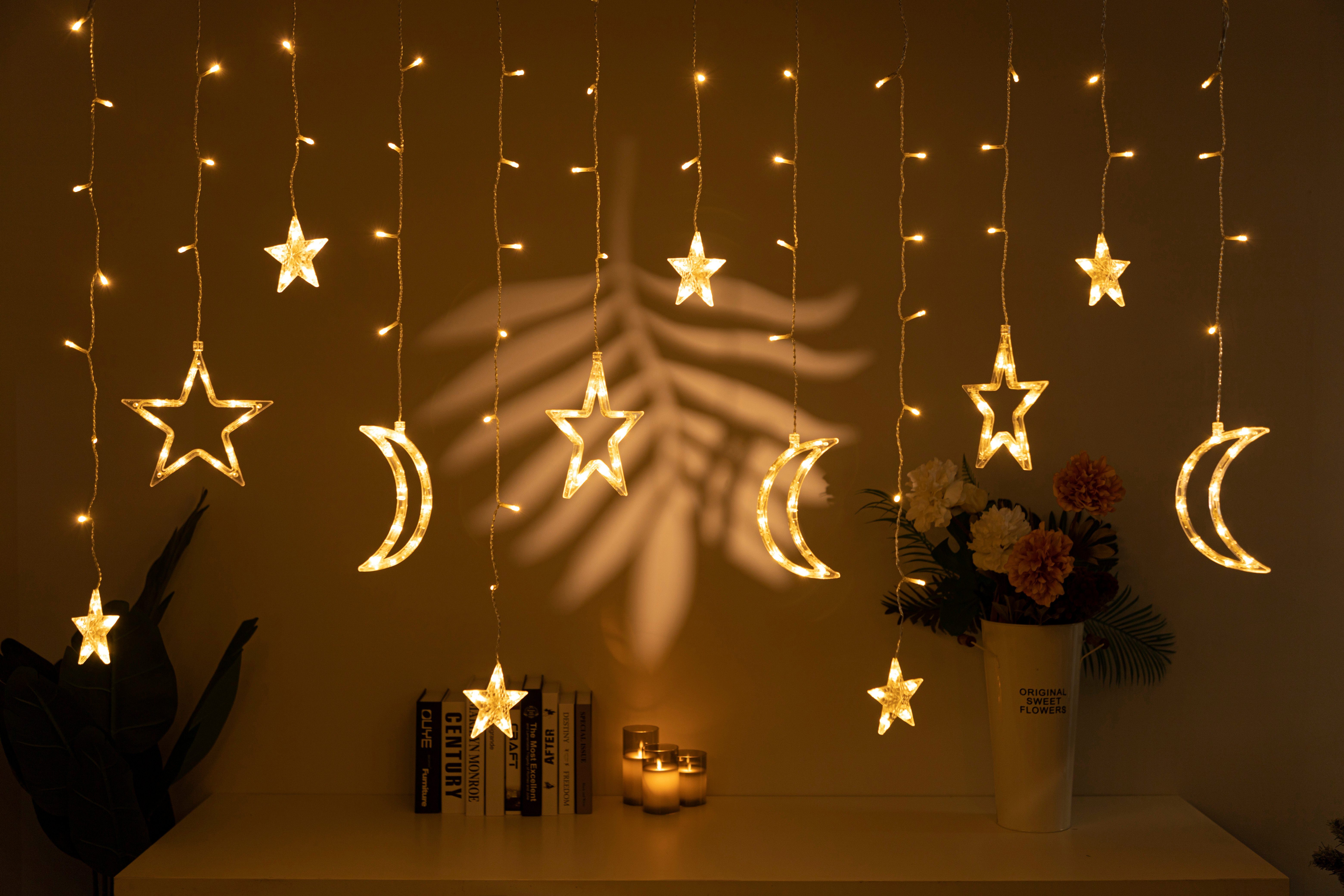 Lichtervorhang 40 Sterne beleuchtet LED warmweiß Fenster Deko Weihnachten 