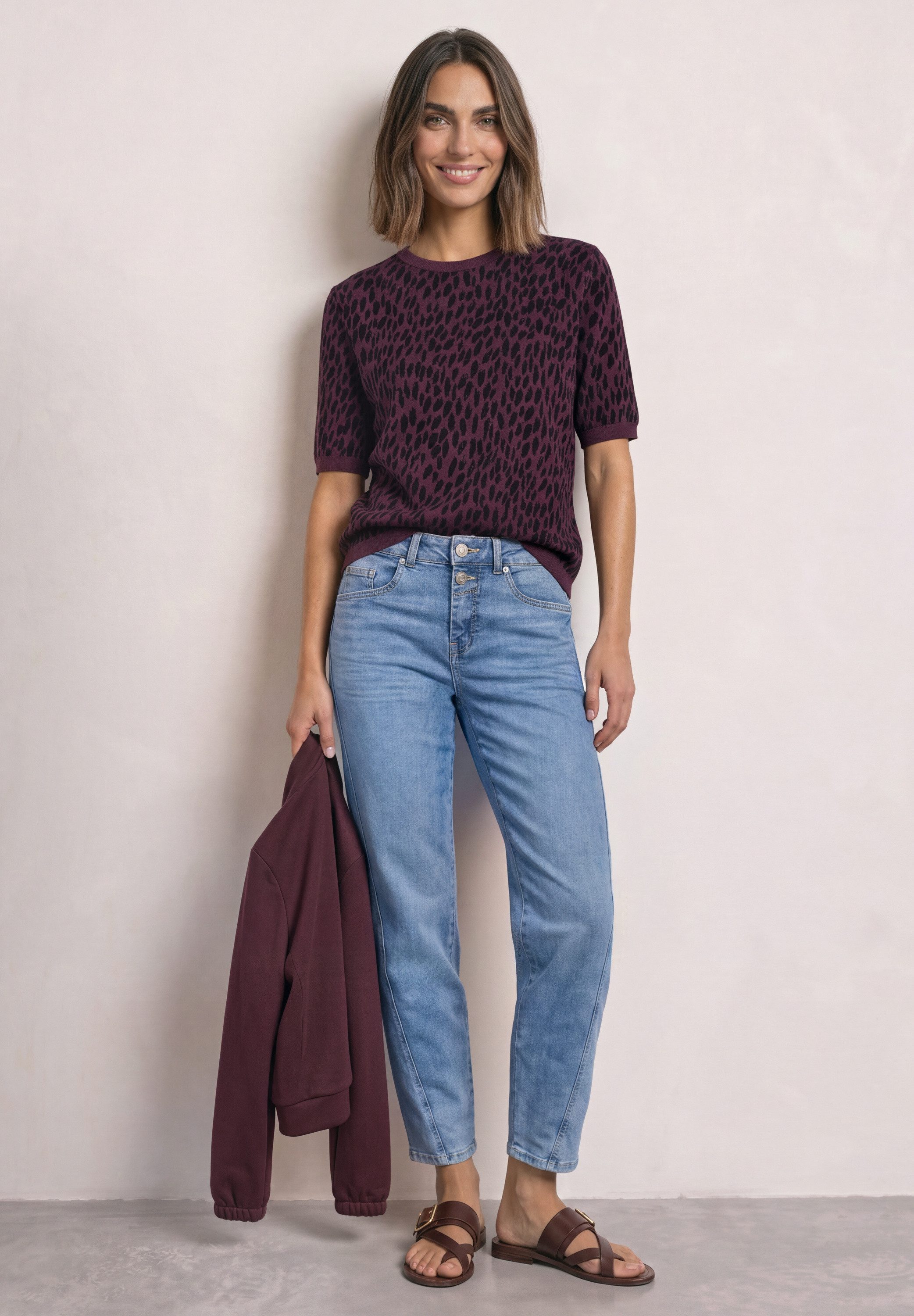 STREET ONE Kurzarmpullover mit Leomuster