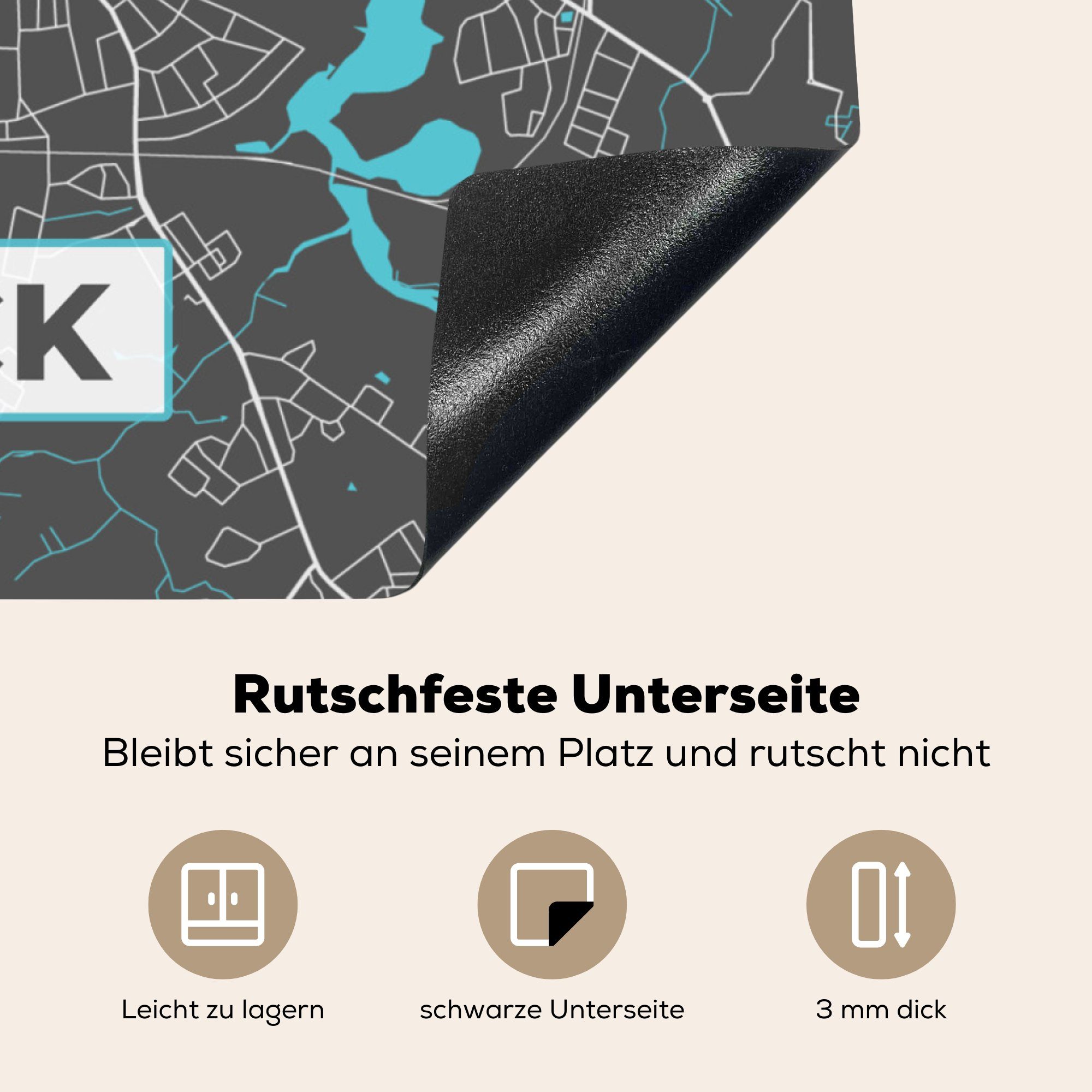 Karte küche MuchoWow cm, Blau - - Ceranfeldabdeckung, Deutschland, Arbeitsplatte Vinyl, Herdblende-/Abdeckplatte Lübeck tlg), (1 Stadtplan für - - 78x78