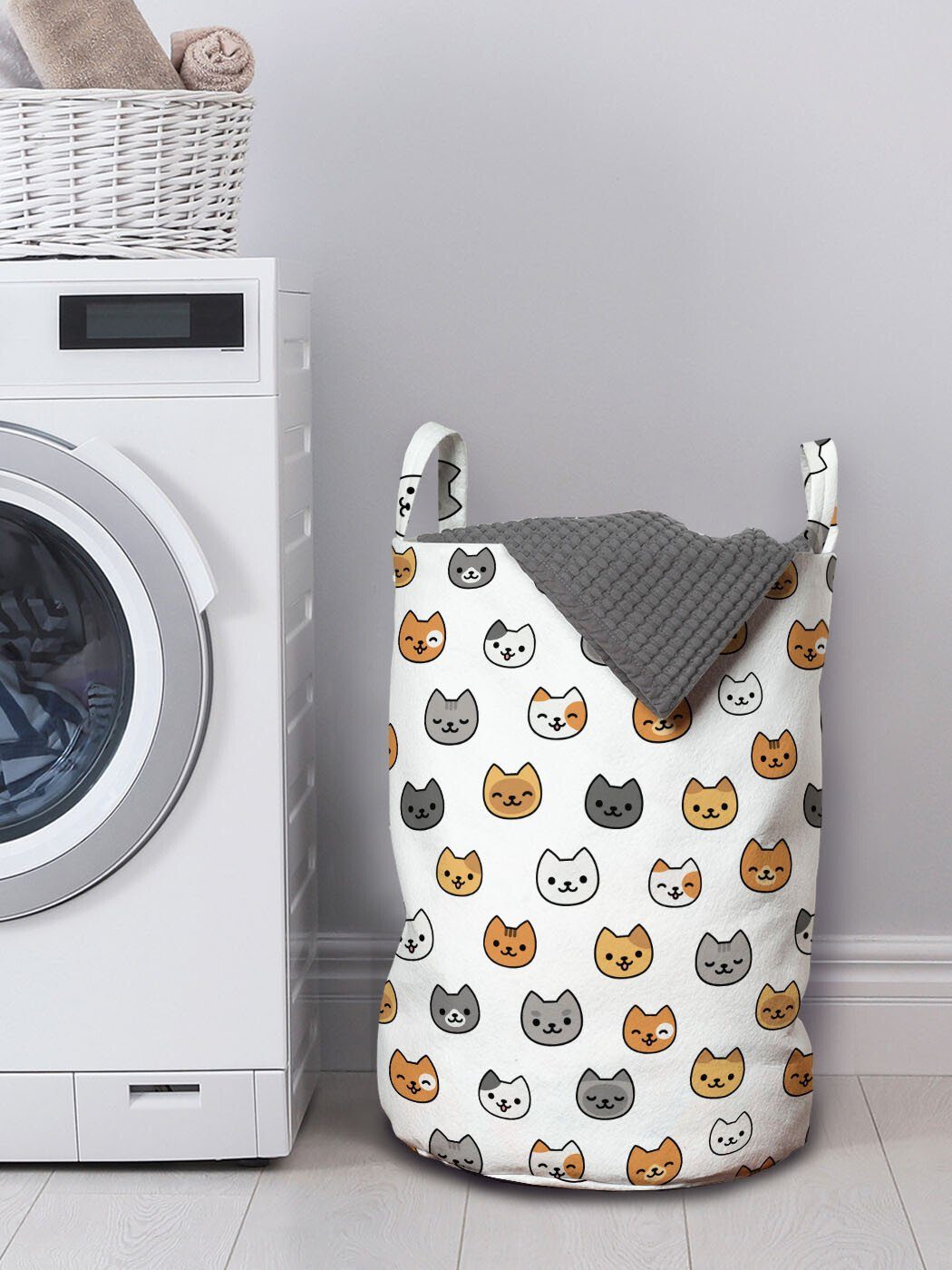 Waschsalons, Wäschekorb für mit Abakuhaus Glückliche Griffen Kätzchen Kordelzugverschluss Kindergarten Lustige Wäschesäckchen