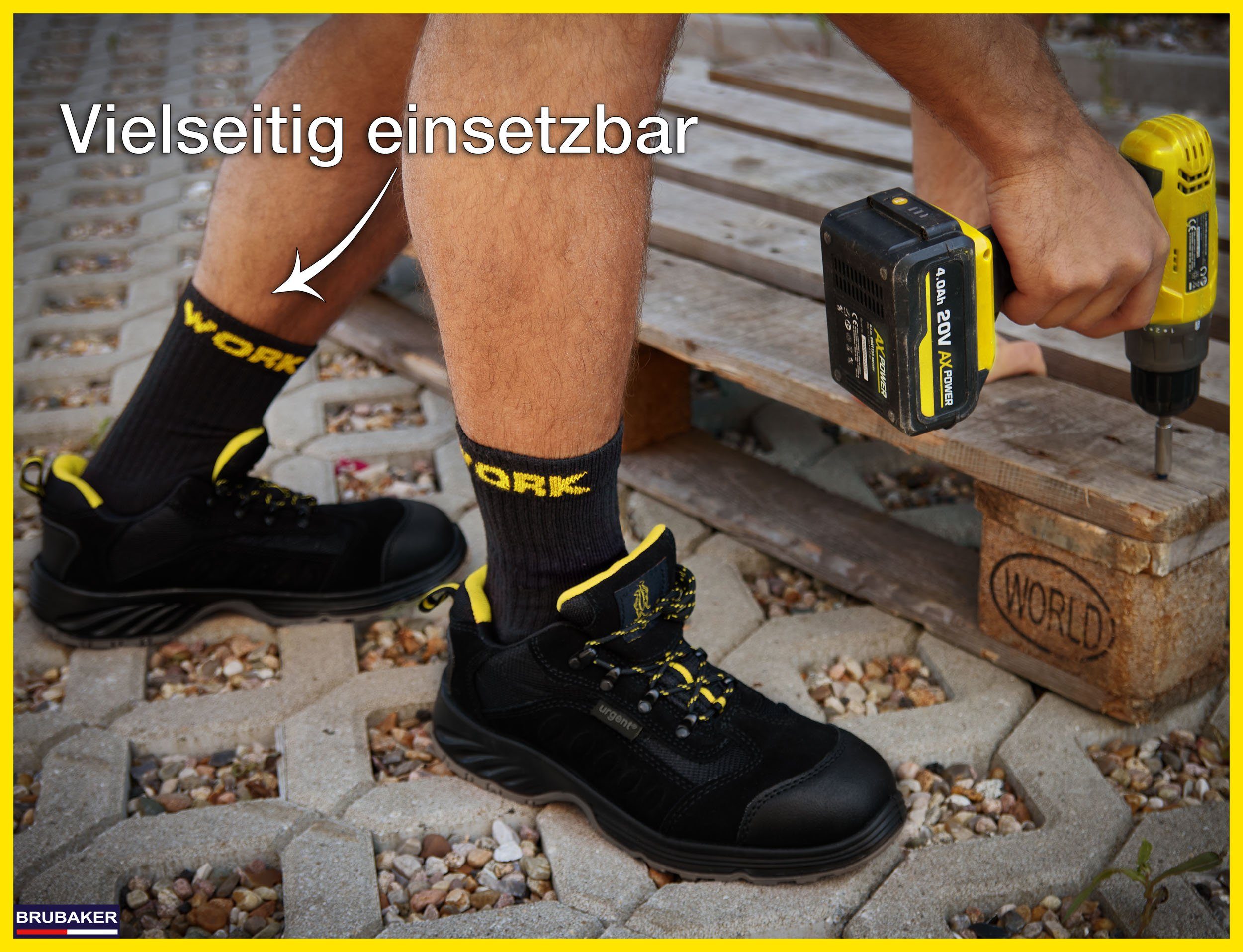 BRUBAKER Arbeitssocken für Herren - WORK Socken für optimalen Schutz in Arbeitsschuhen (Verstärkter Fersen und Zehenbereich, 10-Paar, aus atmungsaktiver Baumwolle) Robuste Funktionssocken für optimalen Halt auf der Arbeit