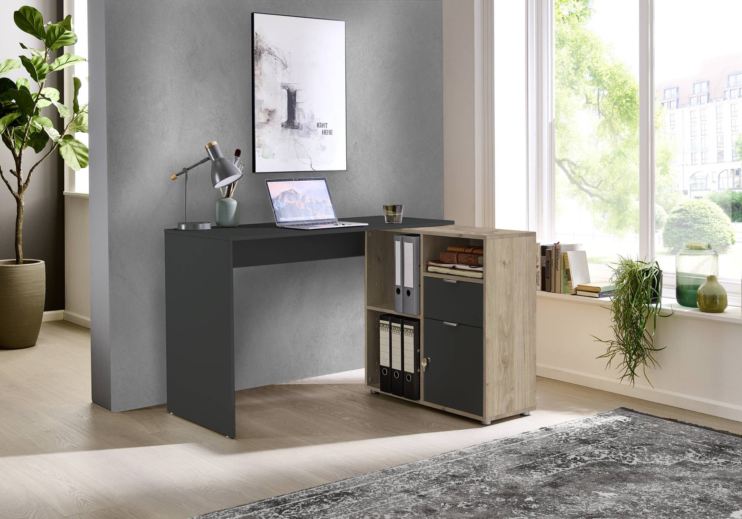 BMG Möbel Eckschreibtisch LENI (Schreibtischplatte mit Regal), Breite 110 c günstig online kaufen