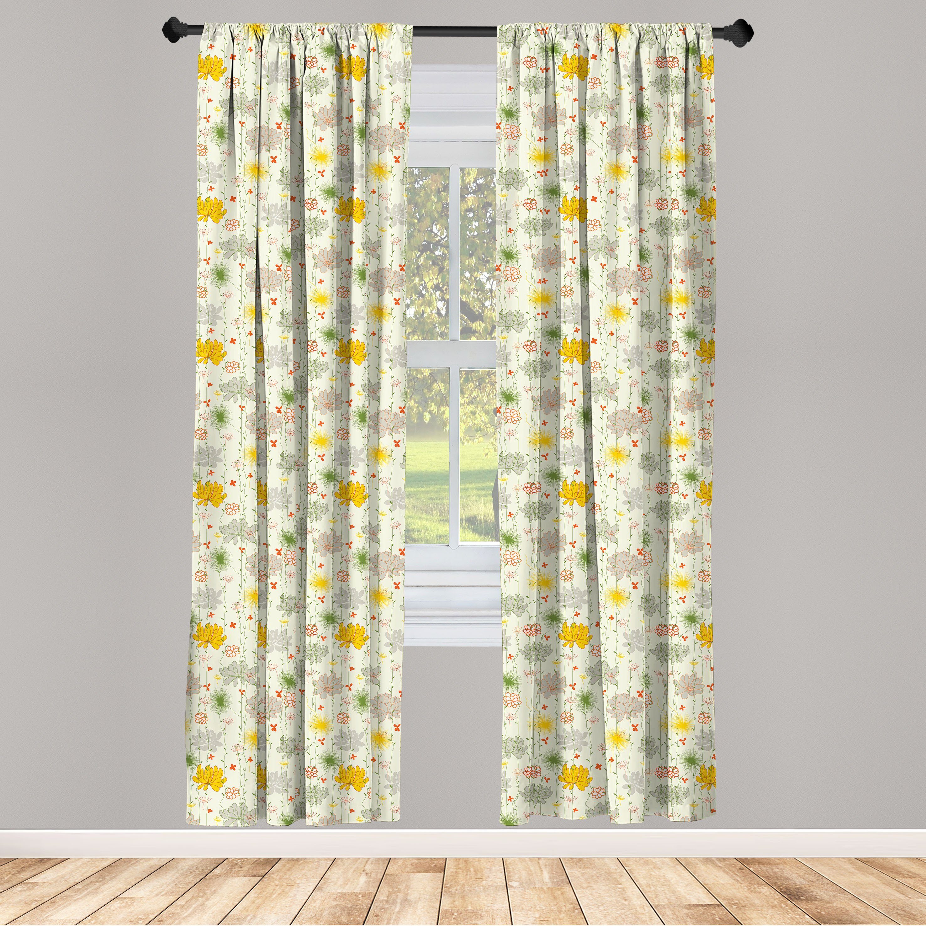 Gardine Vorhang für Wohnzimmer Schlafzimmer Vintage Retro Blumenblätter Dekor, Abakuhaus, Microfaser