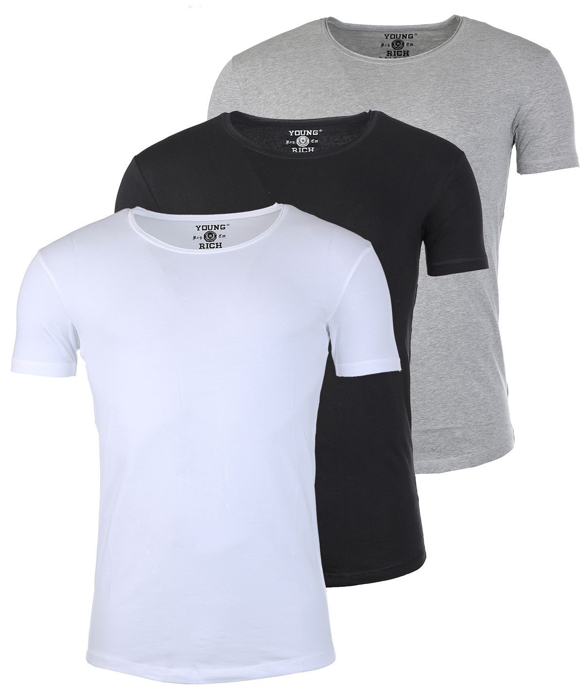 Young & Rich T-Shirt Herren Uni Basic 1702 tief-breit geschnittener Ausschn günstig online kaufen