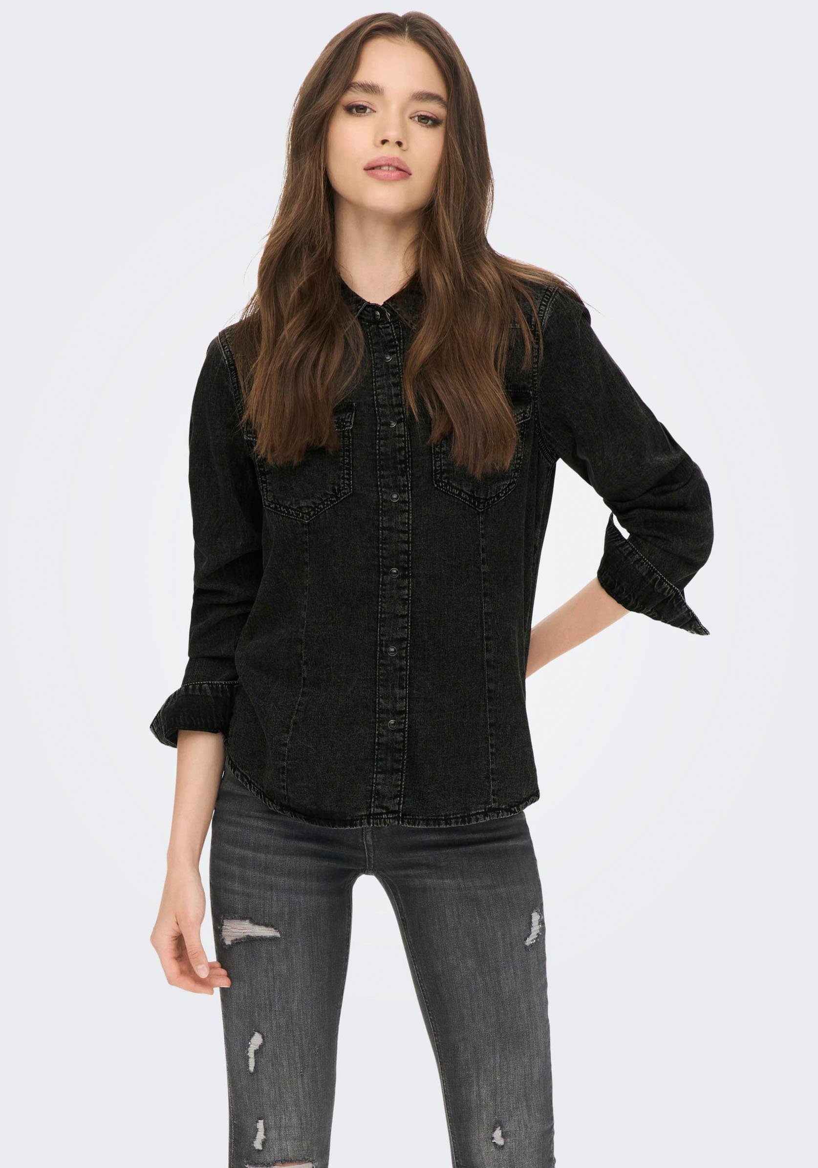 Only Jeansbluse »ONLROCK IT LS ACID DNM SHIRT« | OTTO