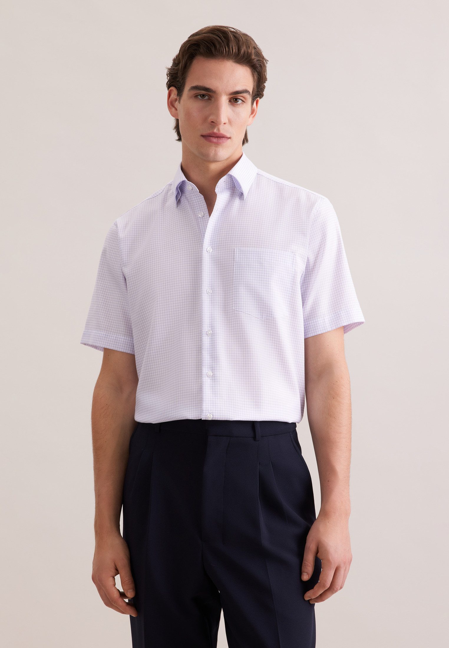 seidensticker Businesshemd Schwarze Rose Regular 1/2 Covered-Button-Down-Kragen Karo