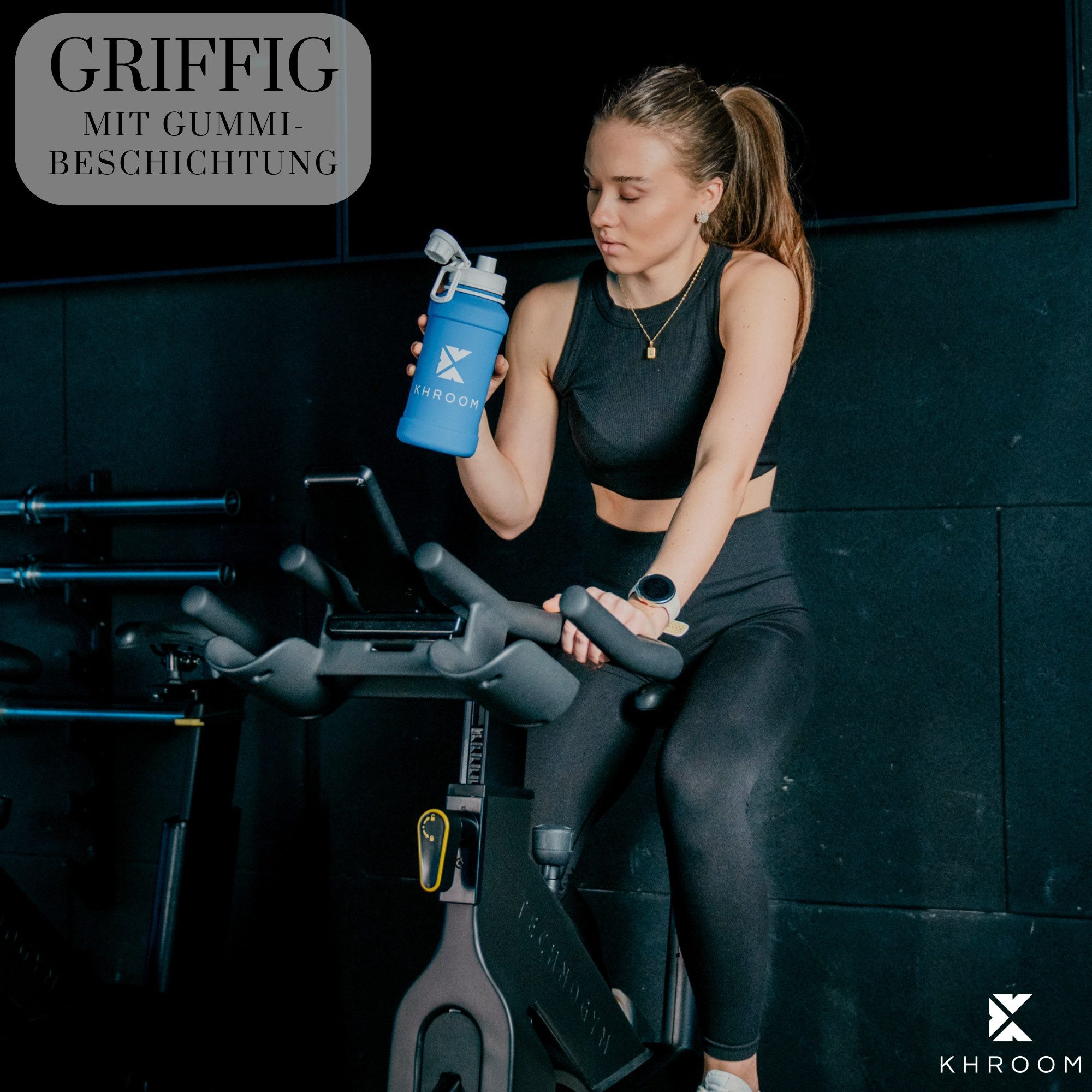 Khroom Trinkflasche Edelstahl 1,3L & 2,2L, Sport Gym Outdoor, 2 Liter XXL Wasserflasche, BPA-frei, auslaufsicher, bruchsicher, Kohlensäure geeignet