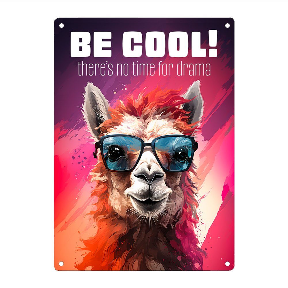 Cadouri Metallschild NO TIME FOR DRAMA Dekoschild mit Spruch, Lama