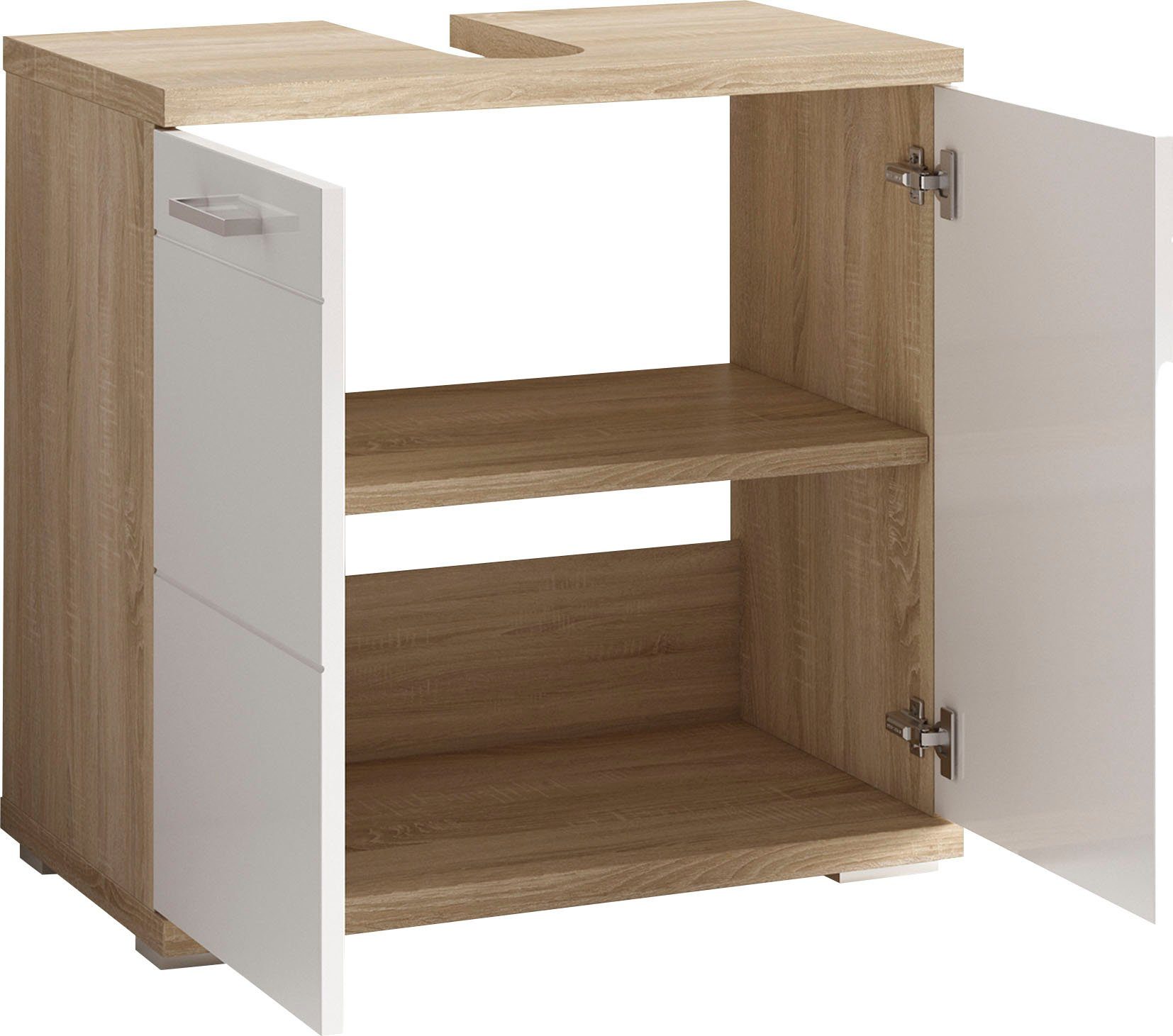 byLIVING Waschbeckenunterschrank Nebraska Breite 60 cm, mit Hochglanzlackierung und verchromten Metallgriffen – Bild 5 von 5