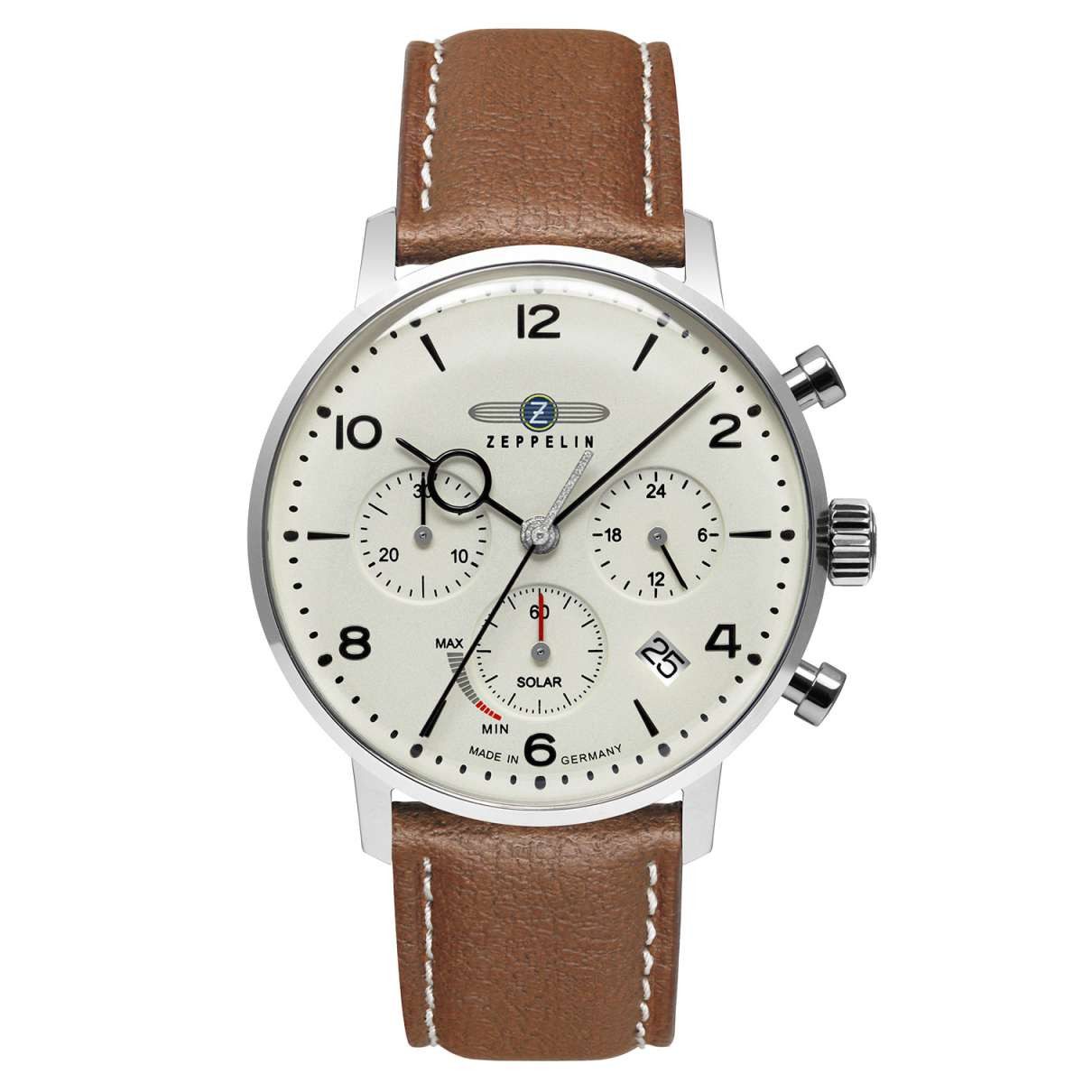 ZEPPELIN Chronograph 8086-5-n, Herrenuhr Solar LZ129 Hindenburg Braun