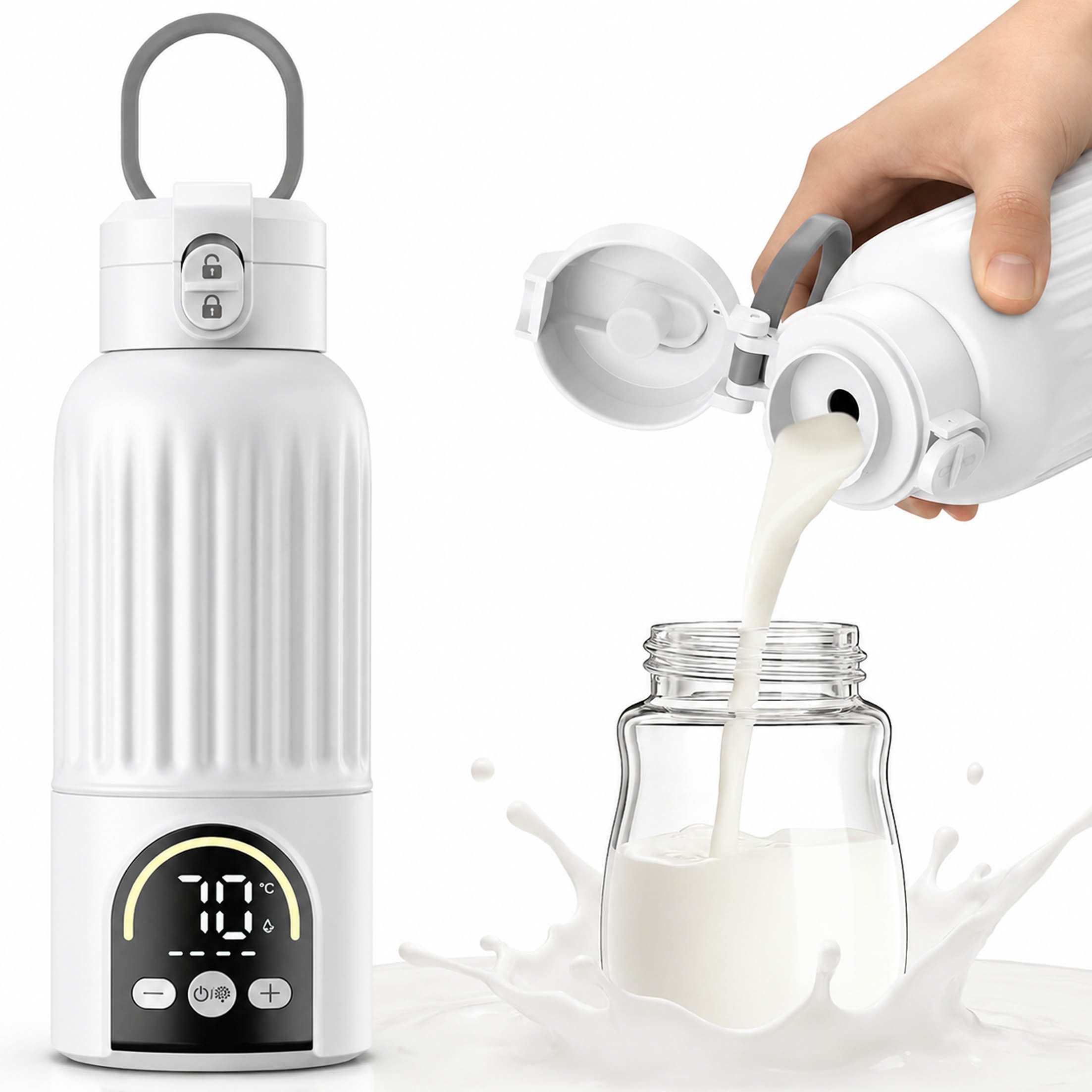 KINSI Babyflaschenwärmer Kabelloser Flaschenwärmer Baby 500ml, Akku Milchflaschenwärmer USB-C, 35–70°C Präzise Temperaturregelung, BPA-freies Material