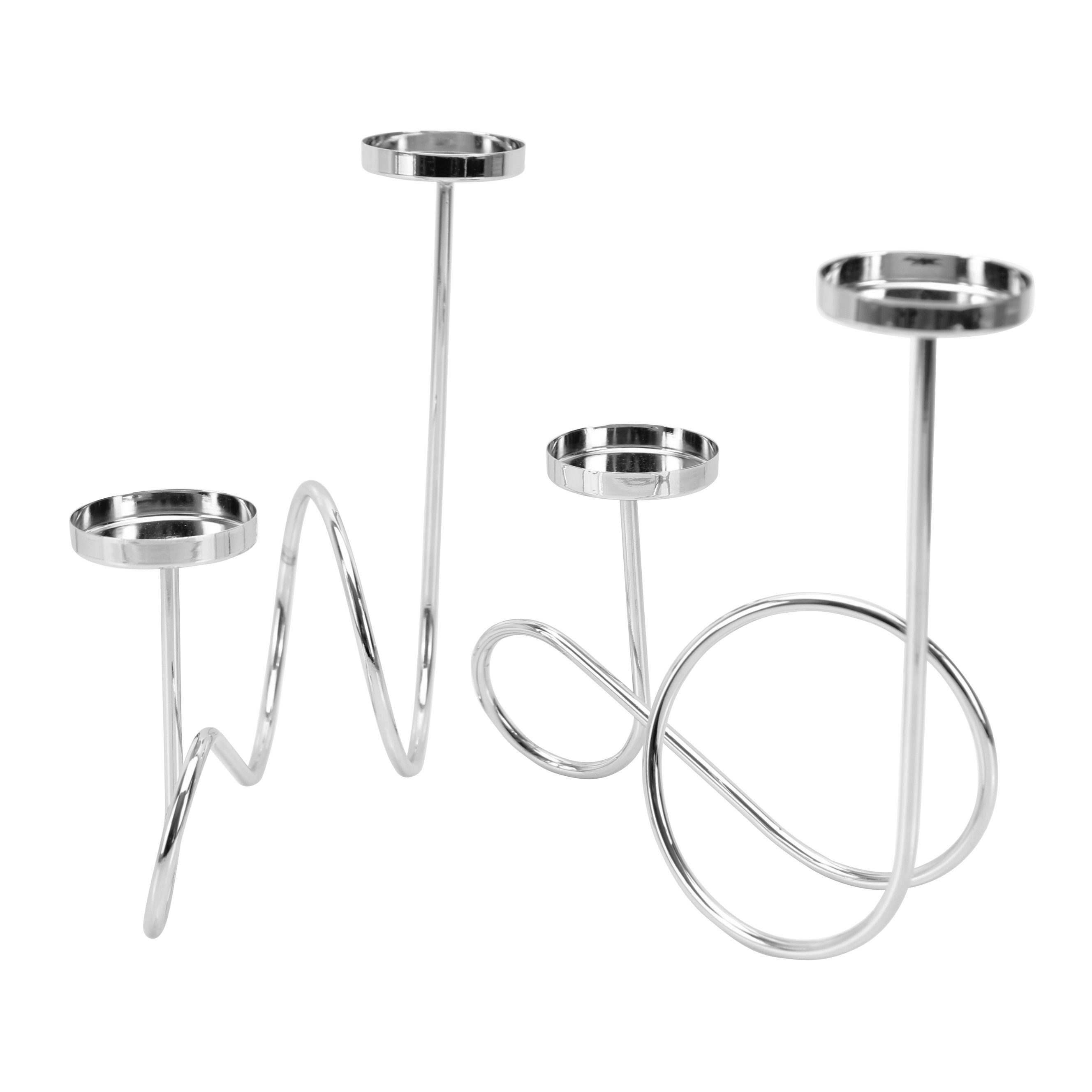 Online-Fuchs Kerzenhalter aus Metall für 4 Teelichter - Modern und elegant geschwungen (Silber), 2 Kerzenhalter für 4 Teelichter, Votivkerzen