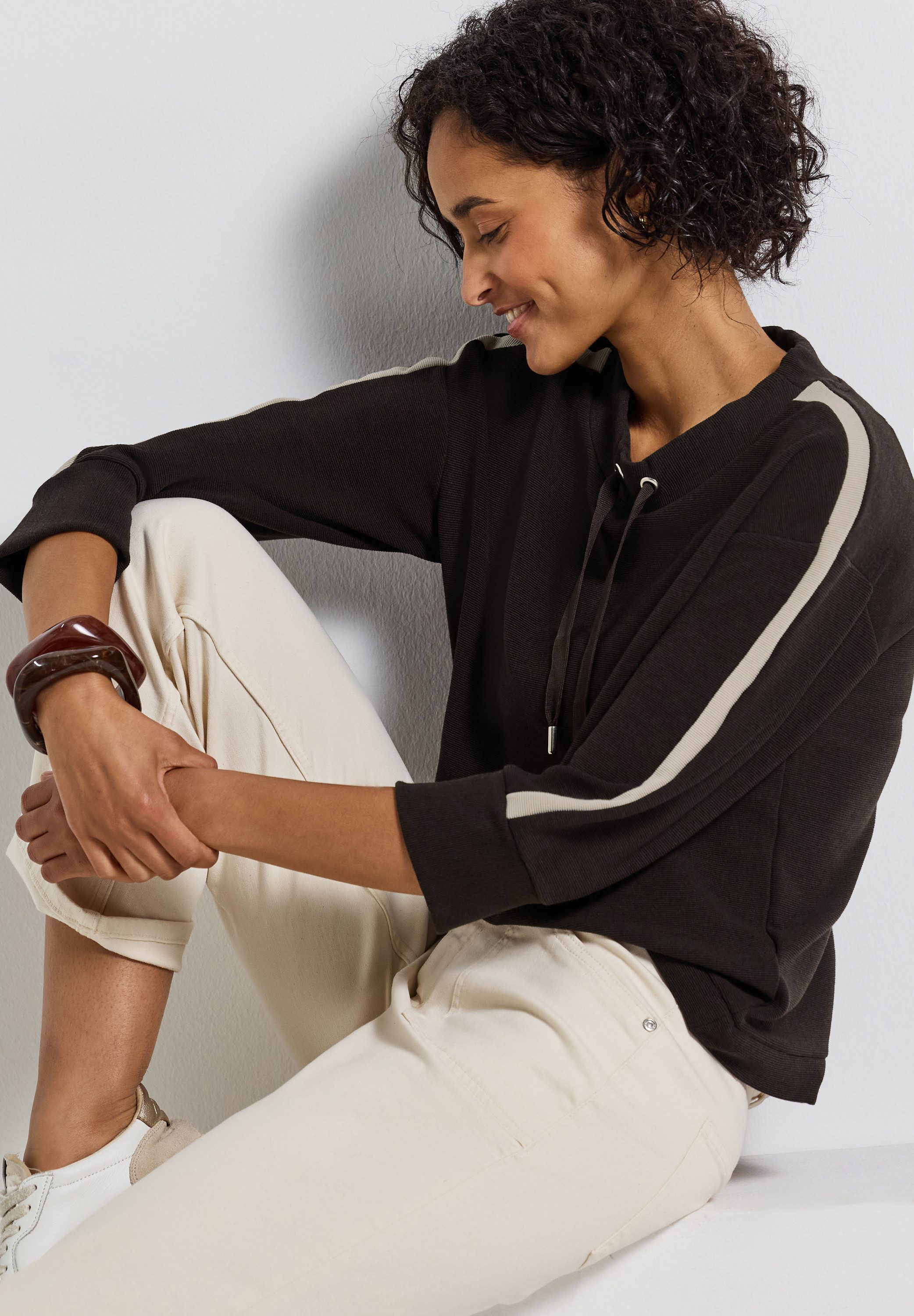STREET ONE Kapuzensweatshirt Ottoman Shirt mit Tape